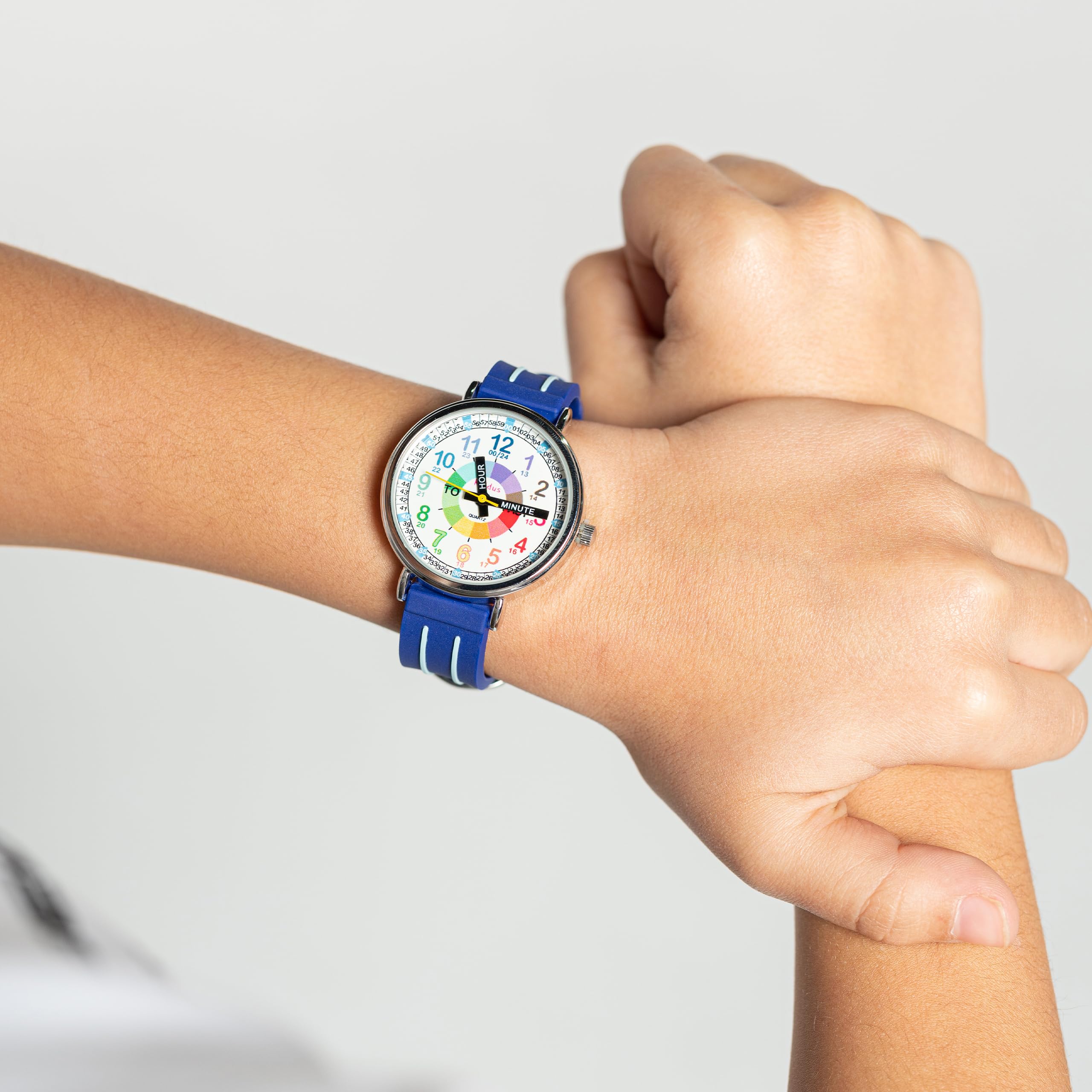 Kiddus Orologio Educativo per Bambini, Ragazze. Da Polso, Analogico. Con Esercizi per Imparare a Leggere l’Ora. Facilità di Lettura. Movimento al Quarzo Giapponese. Olandese Blu