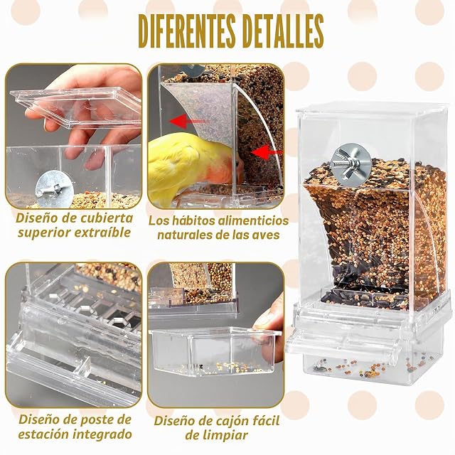 Foto 3 de 7 de WEGREAT Dispensador automático de alimentos y agua para pájaros: dispensador de comida transparente y agua…