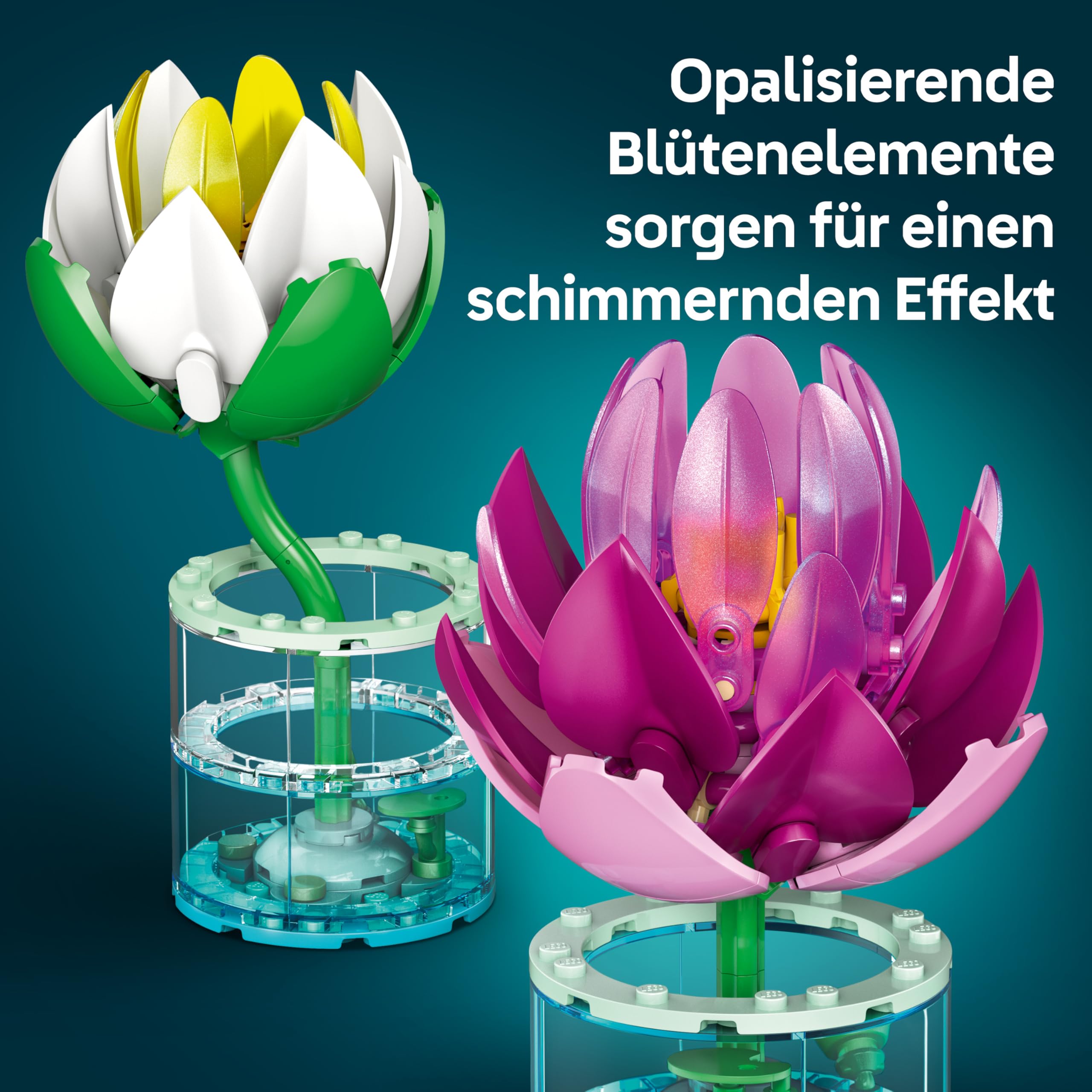 LEGO Botanicals Seerosen - Kunstblumen Set mit 2 künstlichen Topfpflanzen in transparenten Vasen - DIY Kinderzimmer Deko - Geschenk für Mädchen ab 9 Jahren & Erwachsene Blumenliebhaber - 11511