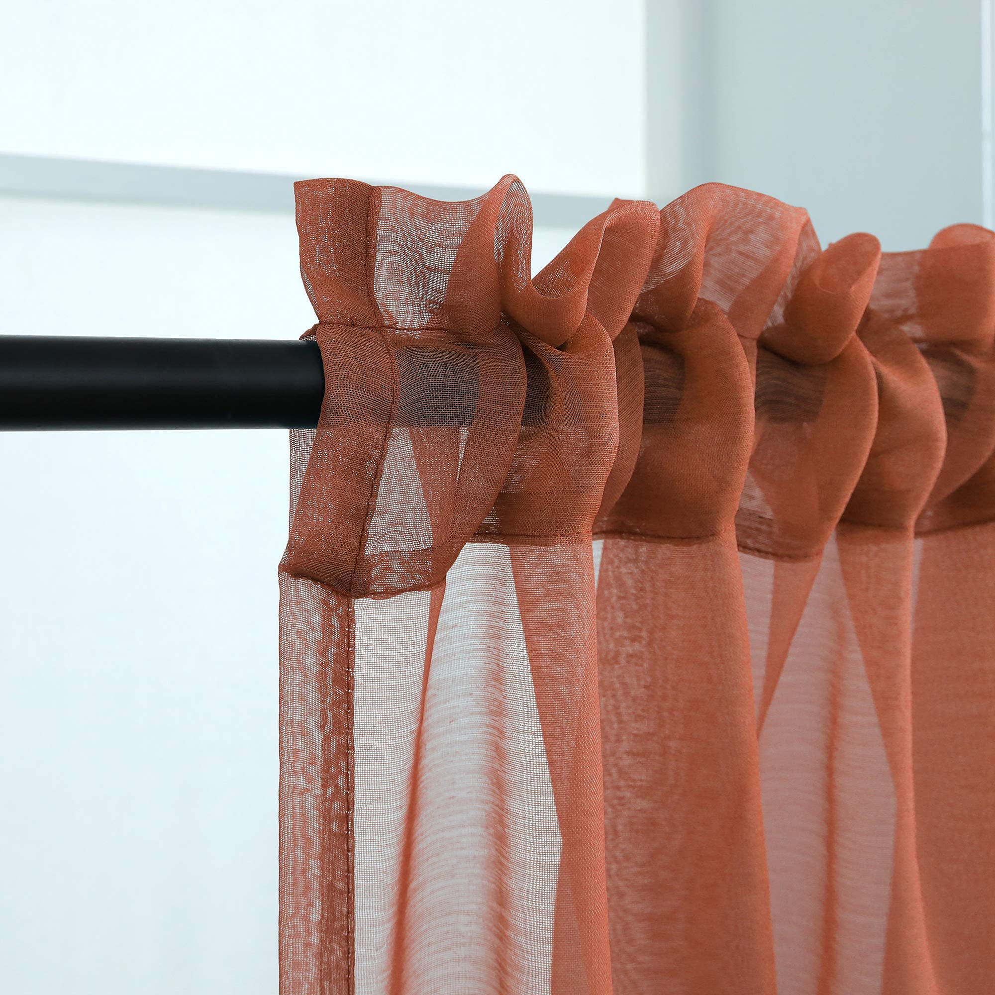 Pitalk Rideaux en Terre Cuite de 213,4 cm de Long pour Salon, Ensemble de 2 Panneaux de Rideaux Transparents avec Passe-Tringle pour Salon, Rouille brûlée, Orange brûlé