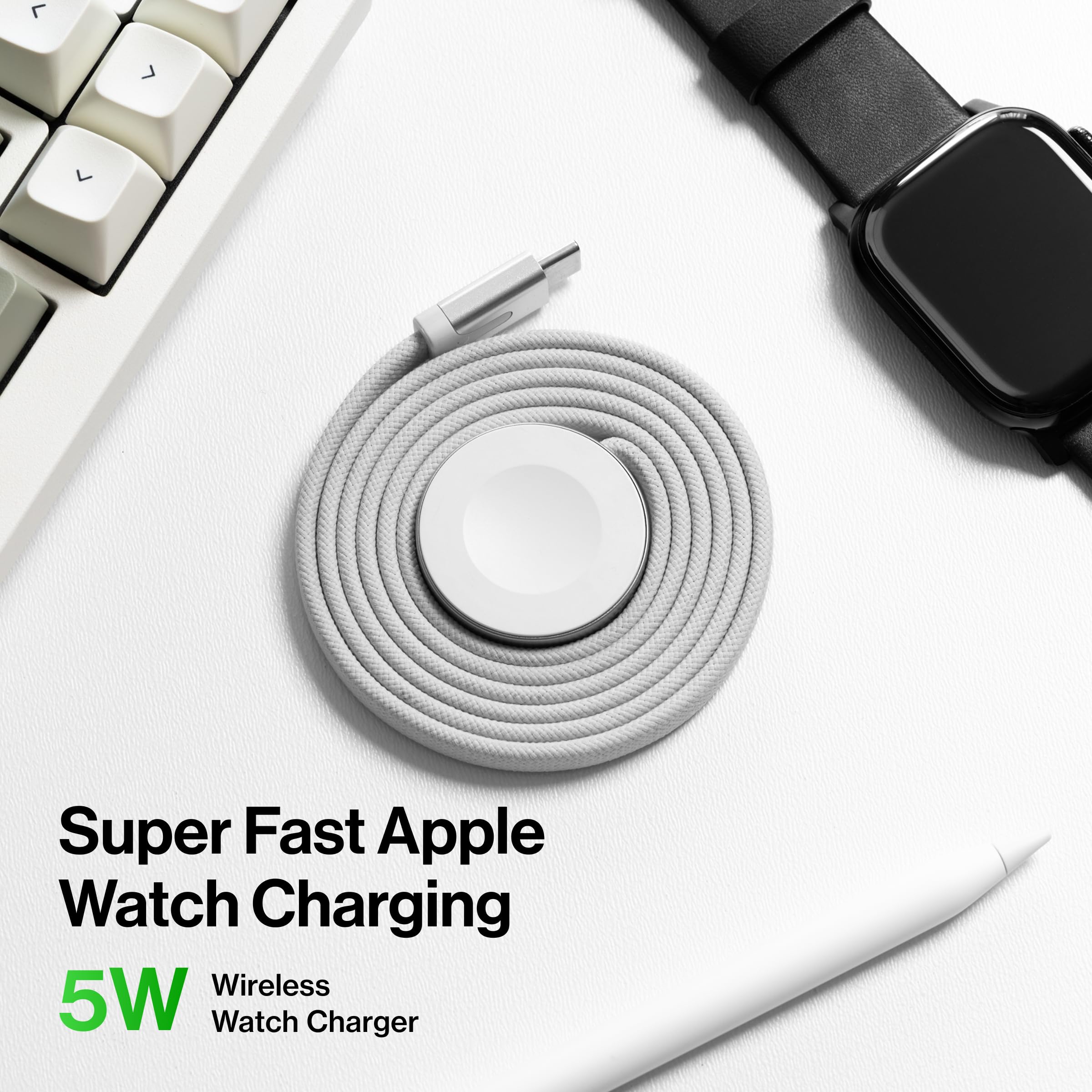 Statik MagStack - Cavo USB C 2 in 1, compatibile con Apple Watch, iPhone 15/16, cavo di ricarica magnetico senza ingombri, caricabatterie rapido USB C