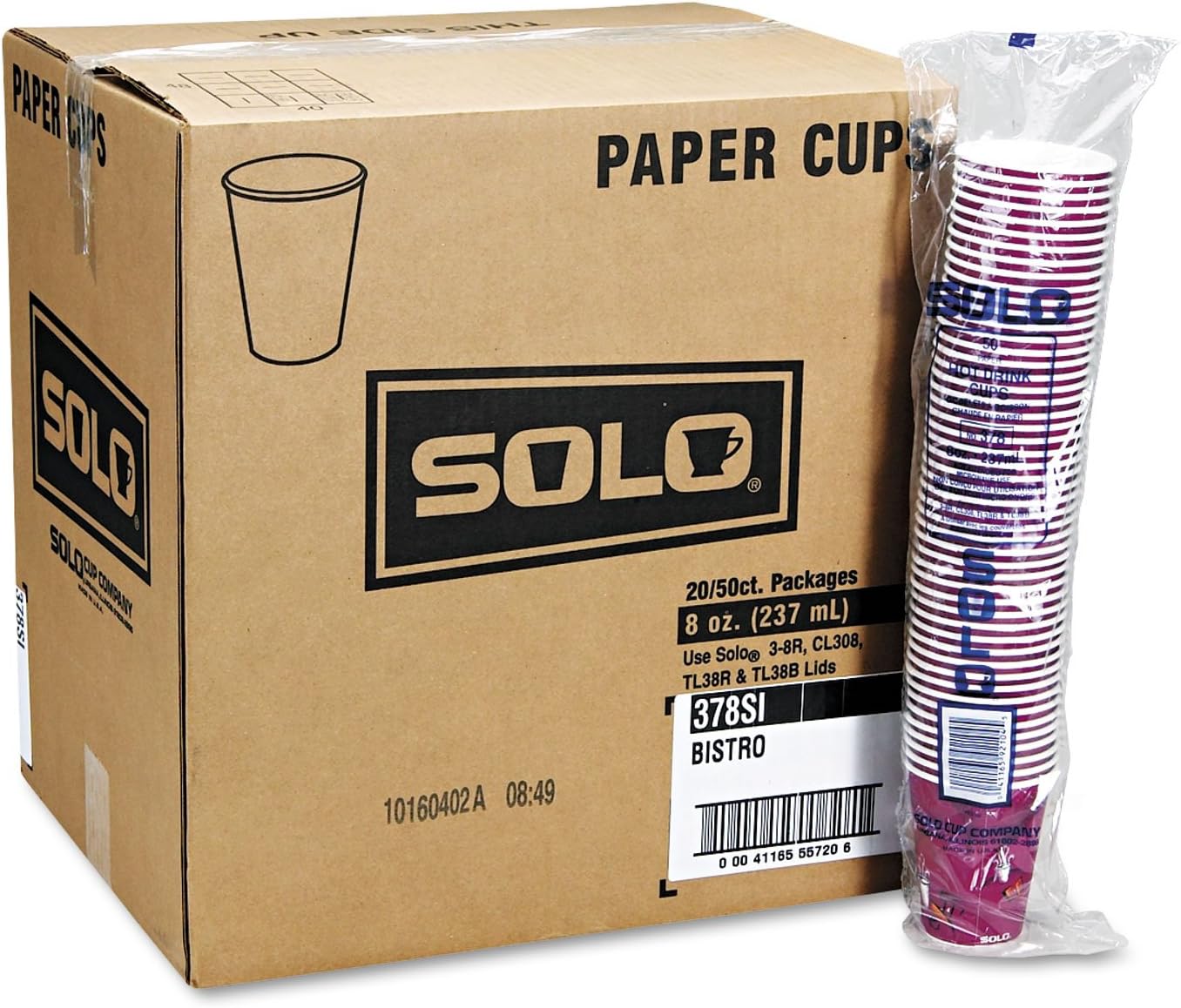 378SI Bistro Design Hot Drink Cups Paper 8oz Maroon 50 per Bag 20 Bags per Carton