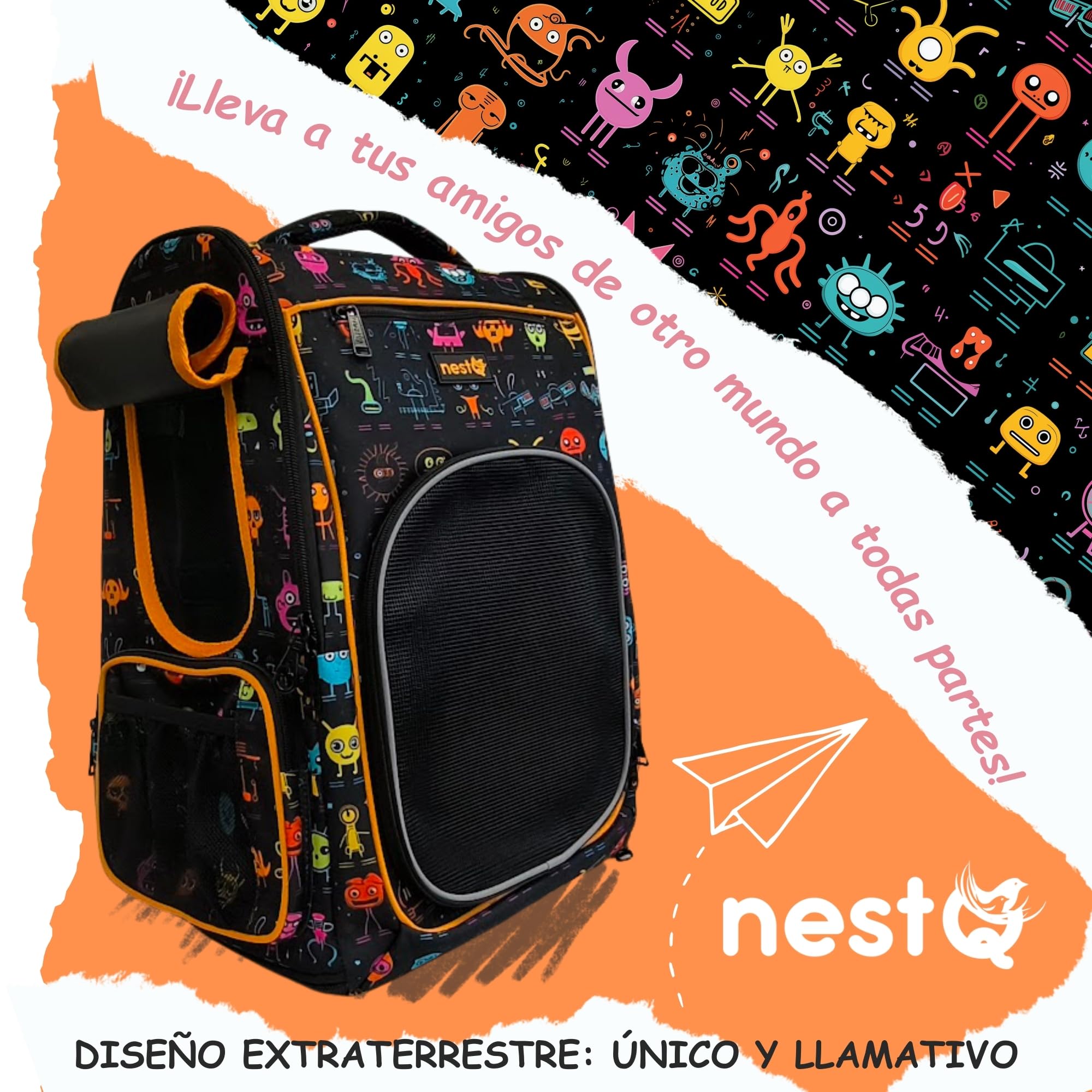 Mochila Transportín Perros Gatos 5kg Extraterrestres 45x35x30 | hasta 5 kg, 45x35x30, para gatos/perros