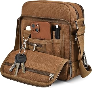 CAAORDKSO Small Messenger Bag for Men Women, Vintage Canvas Messenger Shoulder Bag Travel Crossbody Bag Multi Pocket Purses