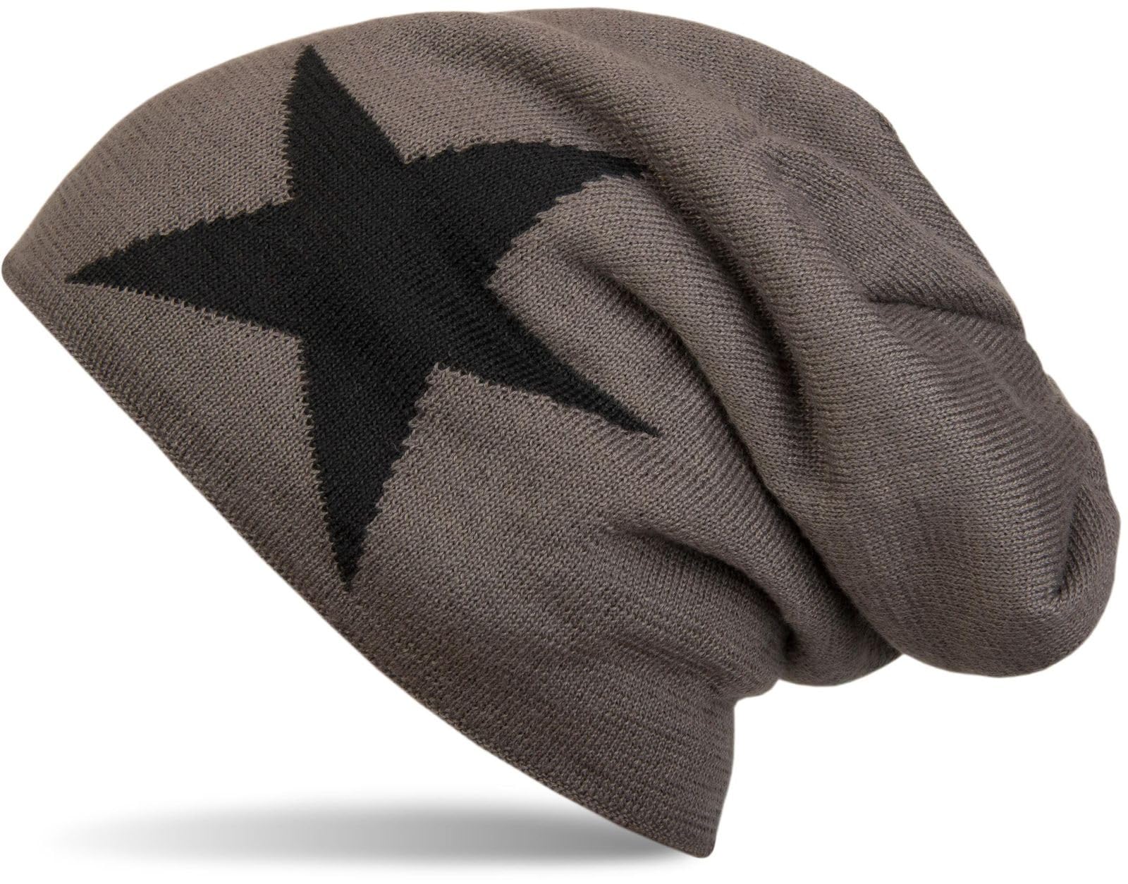 Stylebreaker Women's Dark Grey Warm Classic Knit Beanie Hat With Star And Very Soft Fleece Inner Lining, Unisex 04024026, Colour: