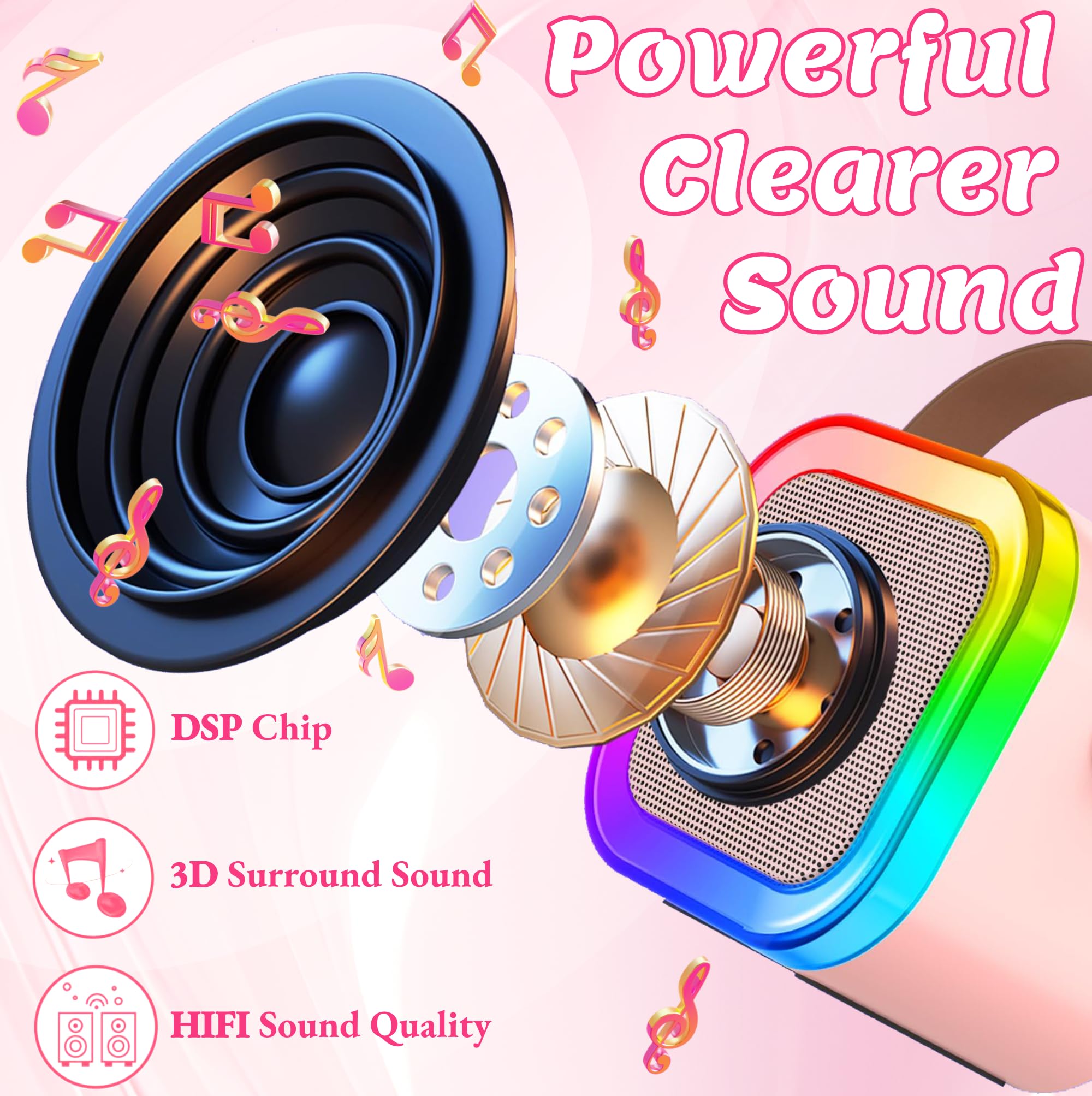 Chennyfun Karaoke Machine 2 mikrofony, Mini Karaoke Machine, przenośny głośnik Bluetooth z efektami zmiany głosu i światłami LED, najlepszy prezent urodzinowy dla dziewczynek i chłopców