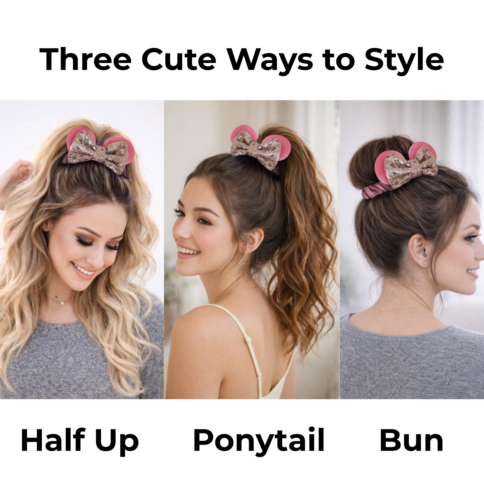 Styla Hair Haargummis für Kinder, Samt, mit glitzernden Pailletten, für Pferdeschwanz, Rosa, Beige, Gold, 2 Stück