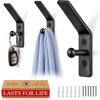 RTZEN Classic Farmhouse Wall Mount Multi-Use Wrought Iron Hook Set (3 Pack)