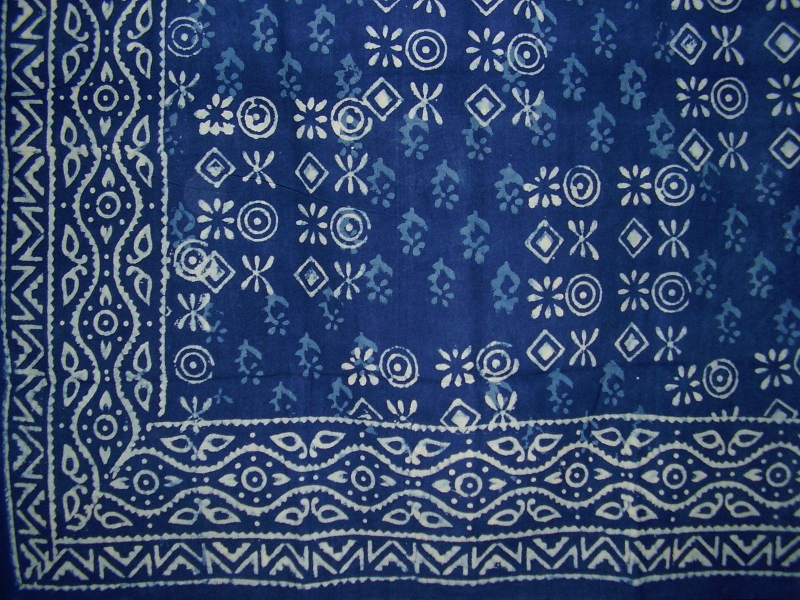 انديا ارتس Hand Block Printed Square Dabu Cotton Tablecloth 70" x 70" Indigo Blue