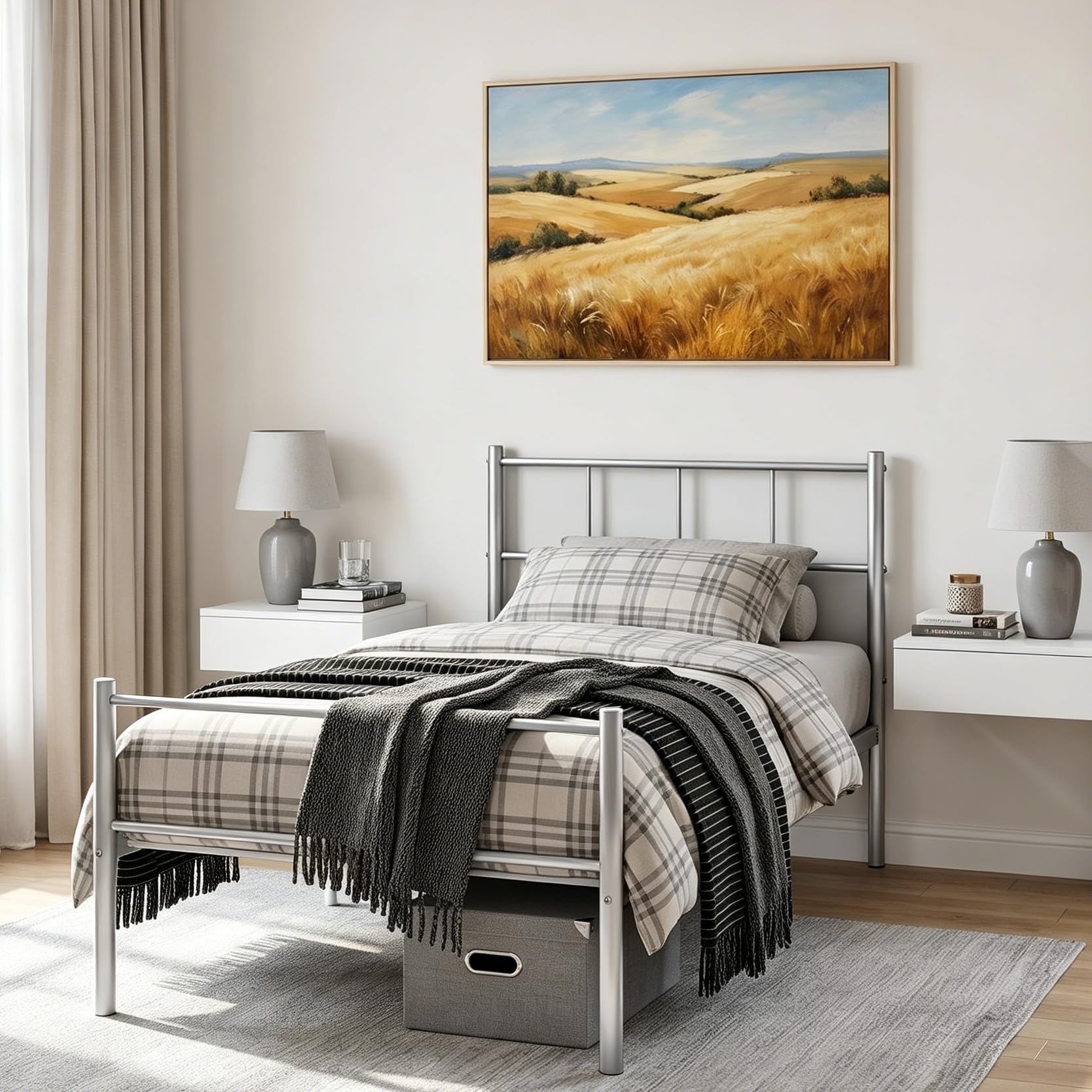 Panana Modern Black 3FT Single Metal Bed Frame for Bedroom (Silver)