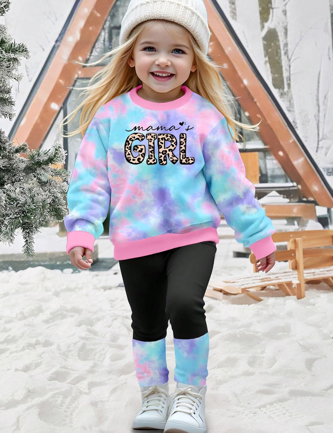 Baby Girl Clothes Tie Dye Letter Print Top Toddler Girl Clothes and Leggings Fall Winter Girls 2 Piece Outfits 12M-4Y - Image 2