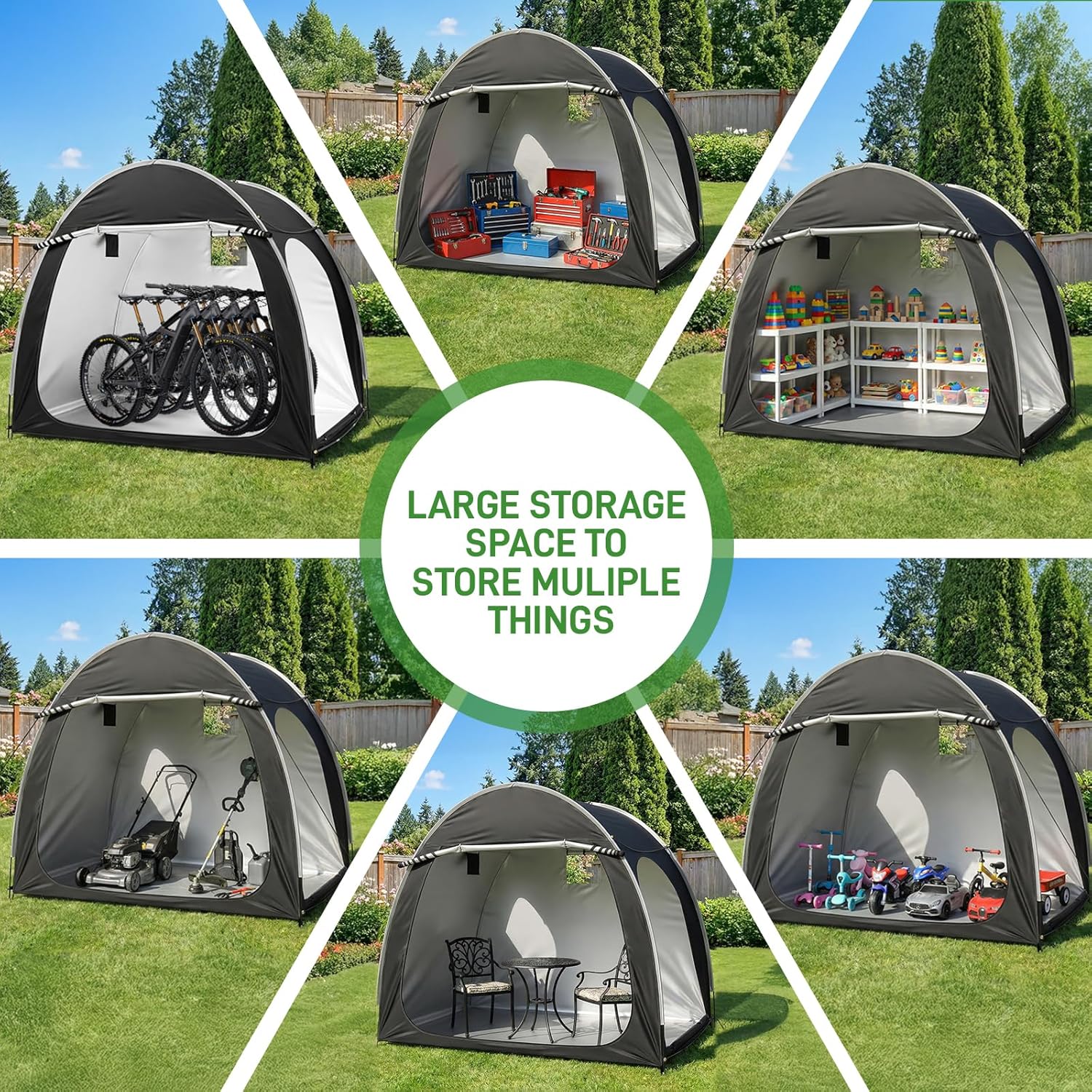 Outvita Bike Tent, Outdoor Portable Bicycle Storage Sheds with 210D Oxford Fabric PU4000 Waterproof Cover for 2-3 Bikes, Storage Cover Shelter for Motorcycle,Garden Tools,Toys,Lawn Mower