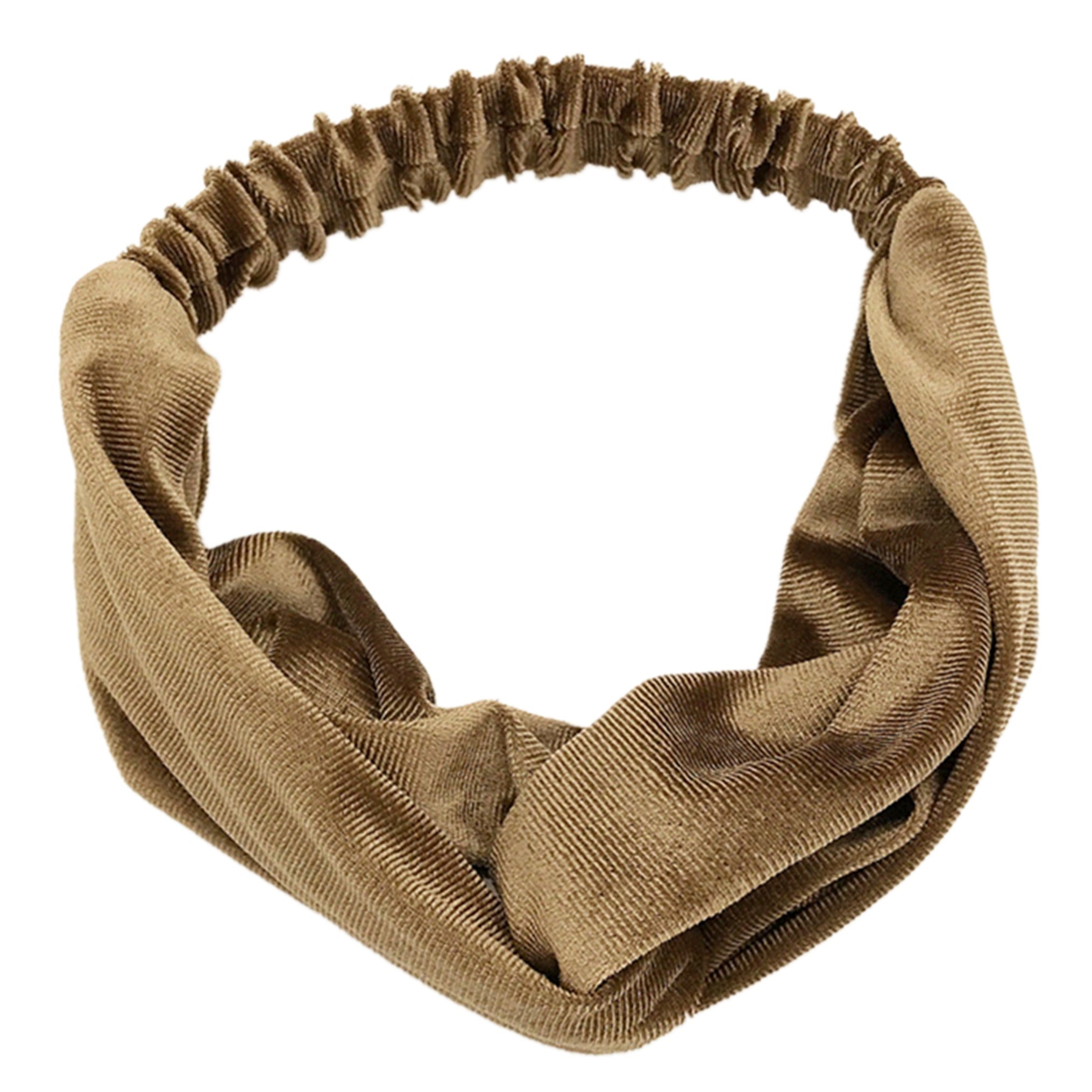 Shimmer Velvet Twist Knot Headband Elastic Plain Turban Hairband Yoga Sport Lady (Camel)