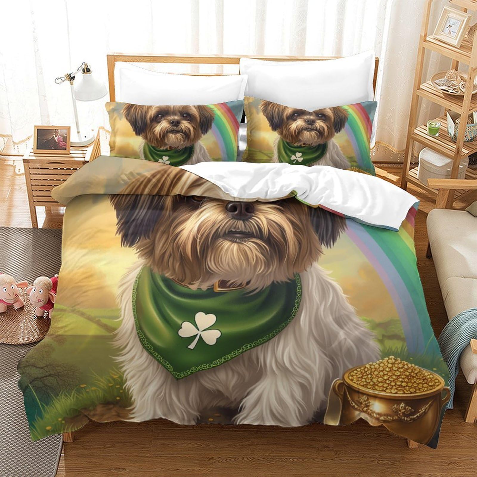 Housses de couettes chien 3D microfibre respirante pour lit king size 260x220