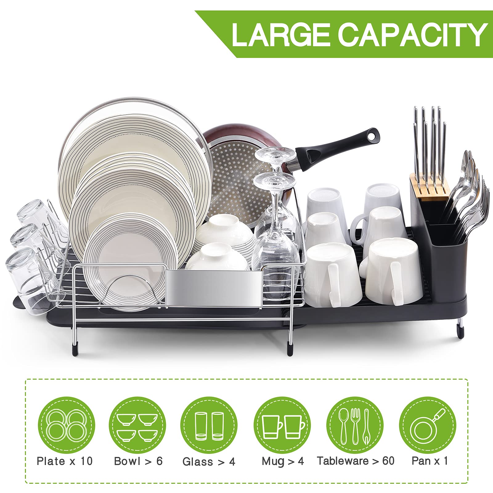 TOOLF Dish Drying Rack, Expandable Stainless Steel Dish Rack with