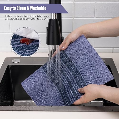 Miniatura 4 de Winknowl Juego de 8 manteles individuales, resistentes al calor, resistentes a las manchas, de vinilo, aislantes, duraderos, lavables, elegantes