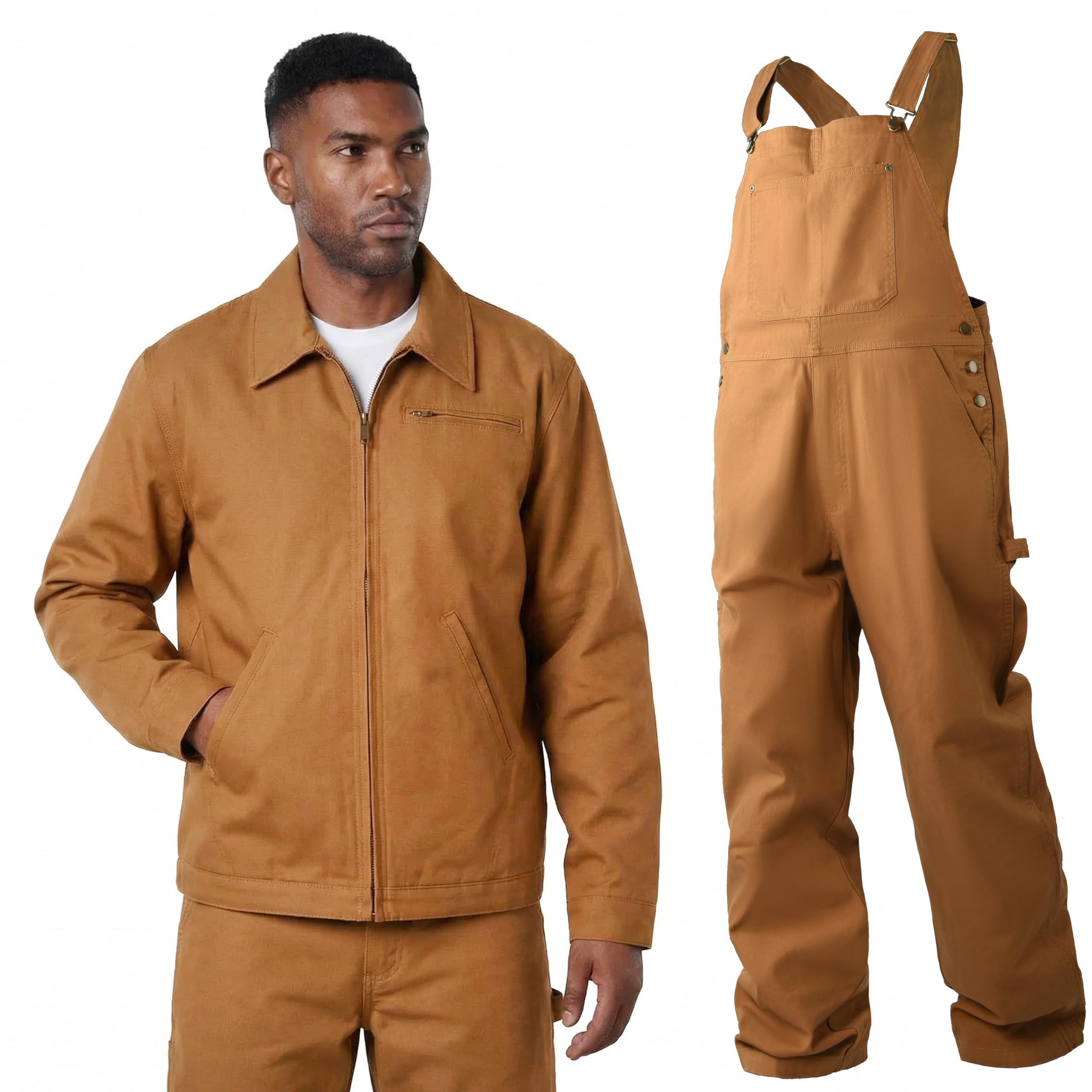 Arbeitskleidung Herren Set – 100% Baumwolle Utility Arbeitsjacke & Arbeitshose mit vielen Taschen Robustes Design ideal für Bau und Handwerksarbeiten