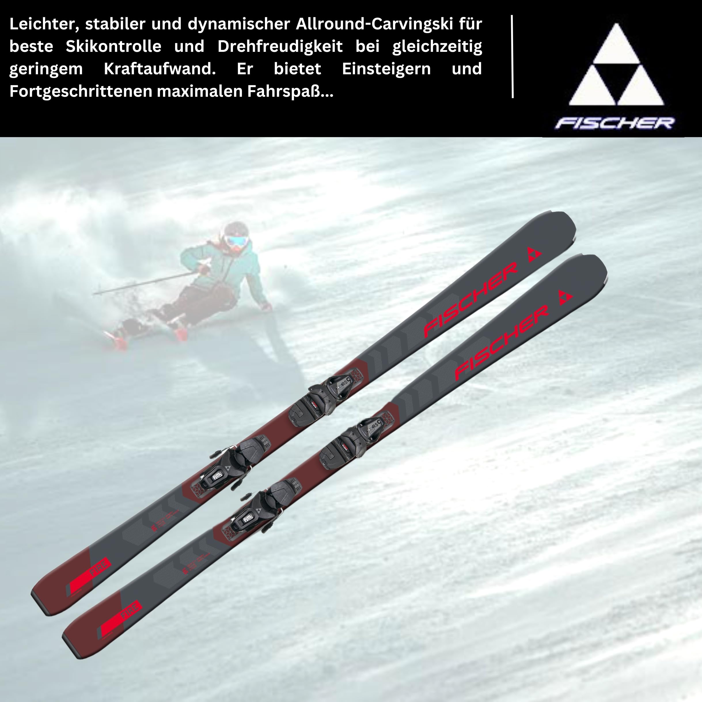 Sci alpino Carvingski On-Piste-Rocker – Fischer RC Fire SLR – con attacco RS9 SLR Z2,5 – 9 – All Mountain Ski – adatto per principianti e esperti