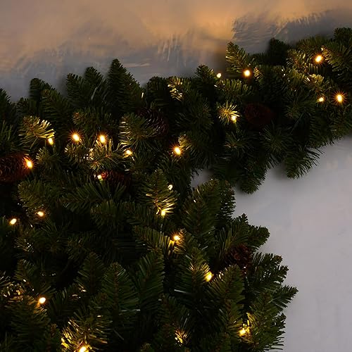 Miniatura 6 de CHILLSUN Guirnalda de Navidad preiluminada de 9 pies con luces, guirnaldas para decoración de Navidad, para mantel y exteriores con bayas y bolas