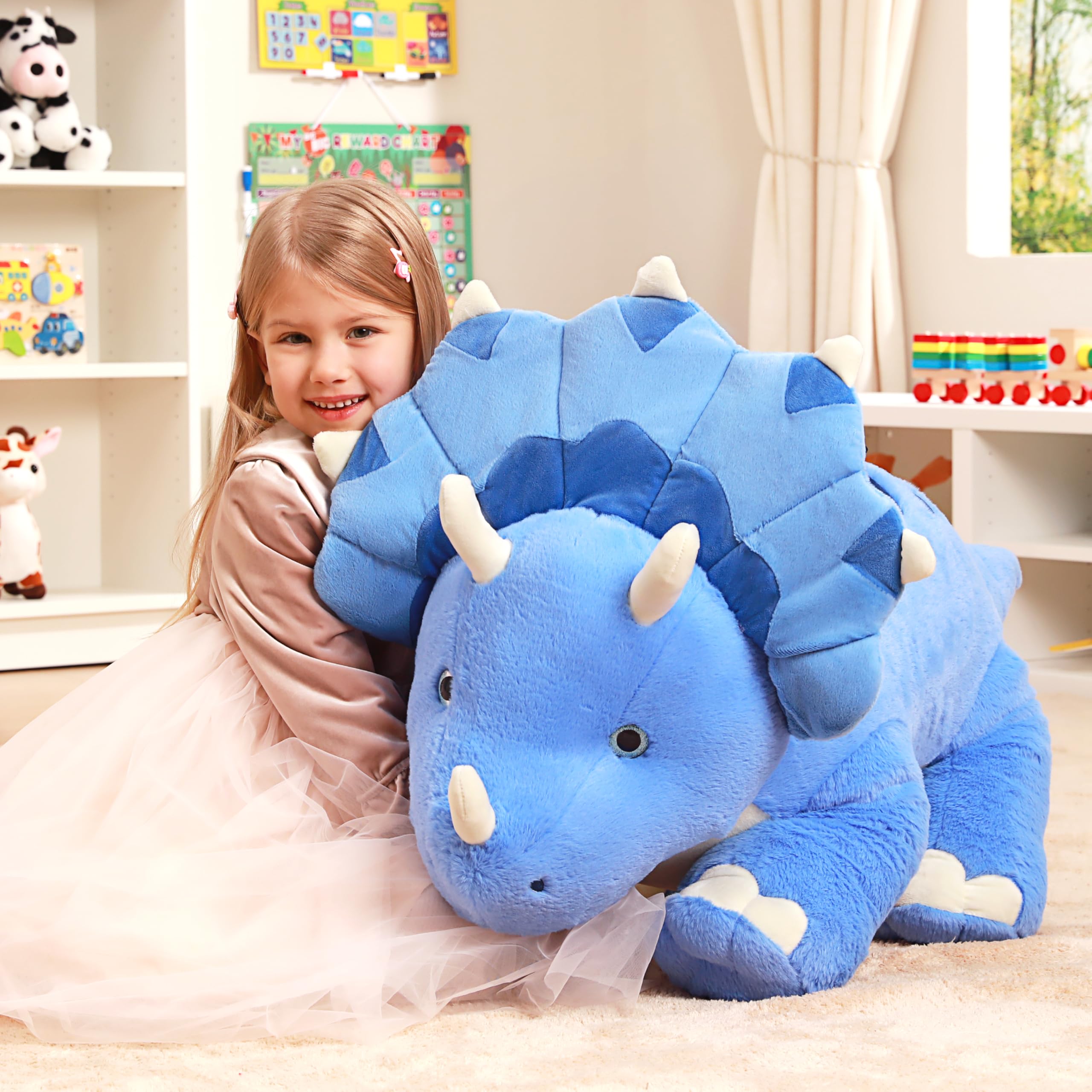 IKASA Groß Triceratops Dinosaurier Kuscheltier Riesen Stofftier,78cm Gross Plüschtier Riesige Plüsch Spielzeug,Geschenk für Kinder