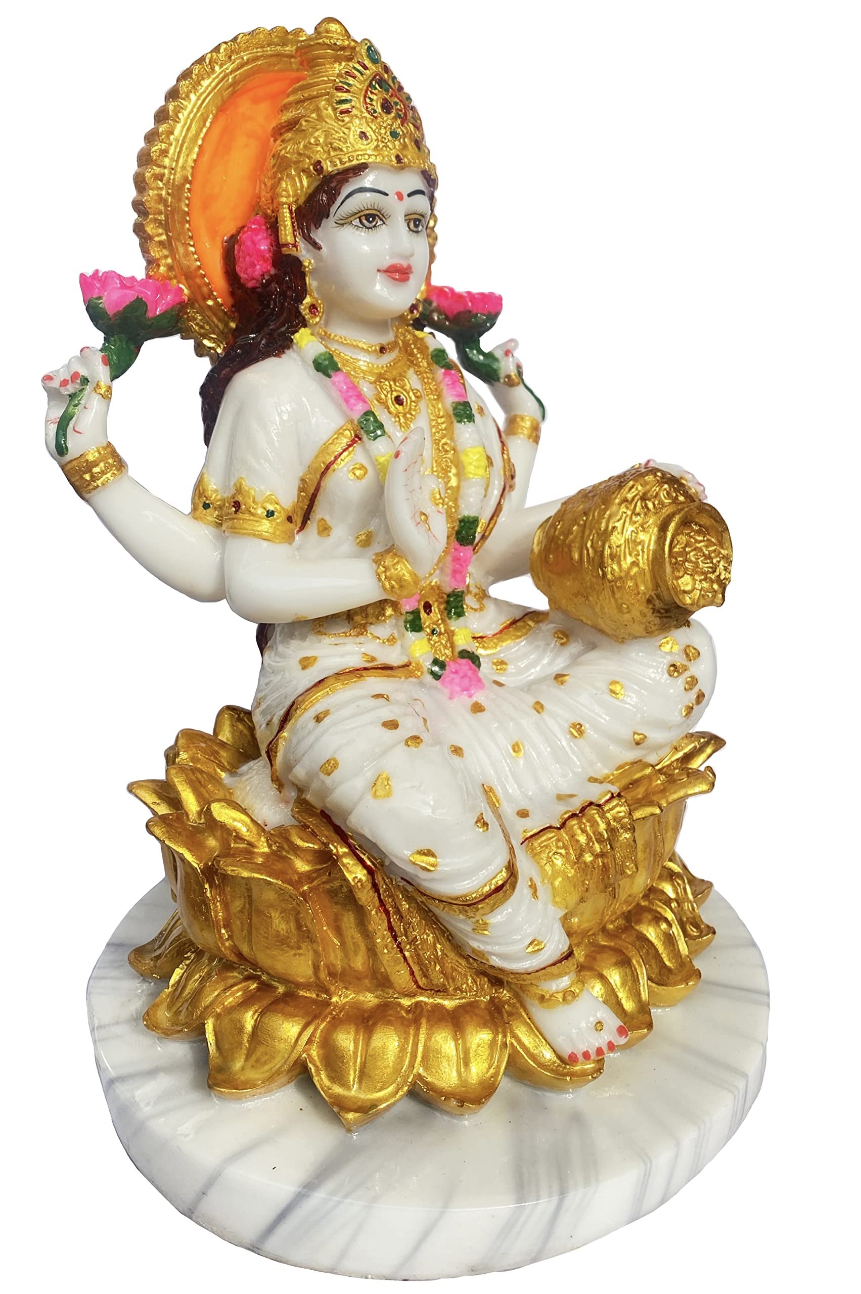 KRISHNAGALLERY1 Marble Lord Laxmi ji Murti Laxmi MATA Devi Murti Statue Idol for Pooja Health Wealth Good Luck Money, Golden Big Large Size 13 Inch 1 Feet 2