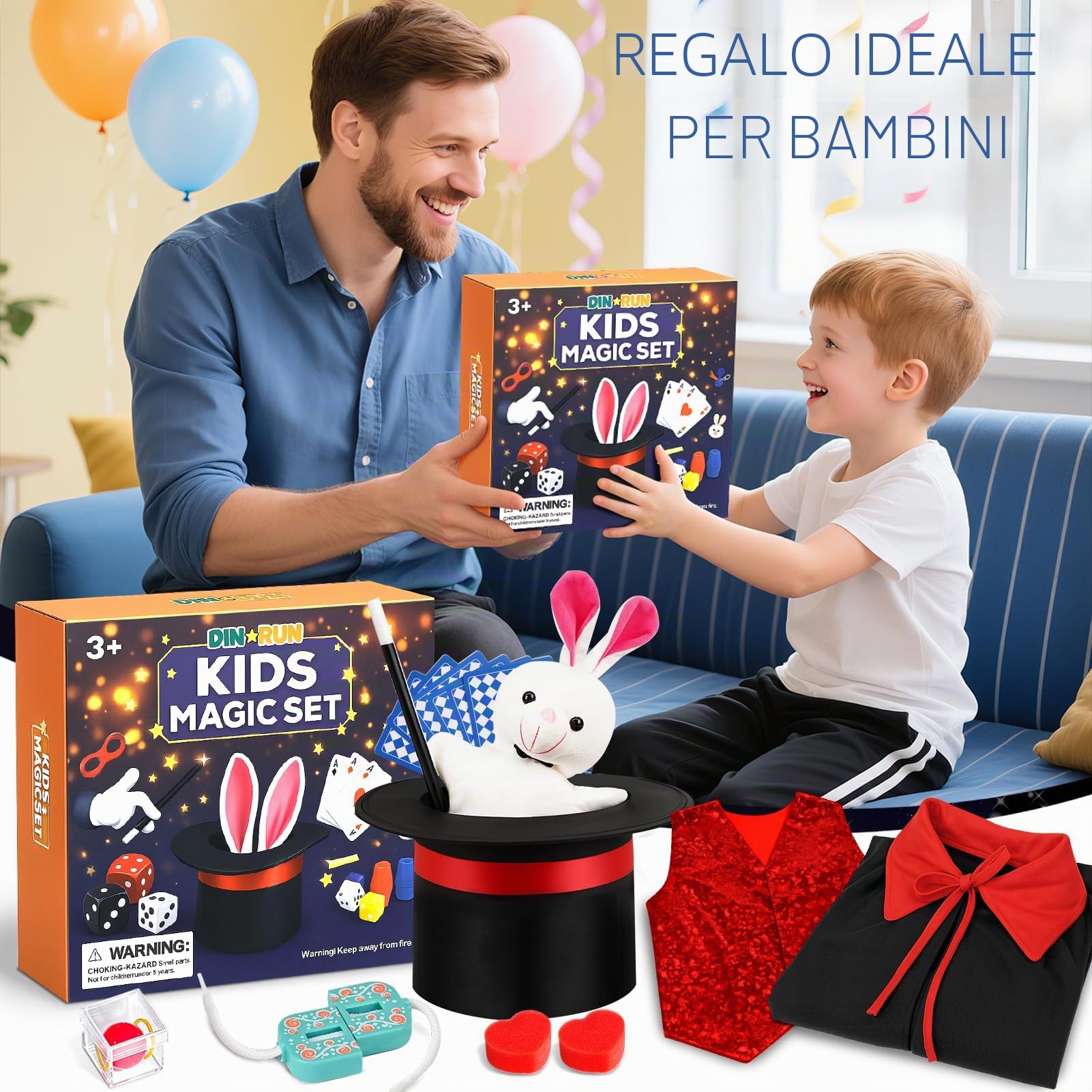 DINORUN Giochi di Magia per Bambini Giochi Bambini con Cappello Magico & Istruzioni & Costume da Mago per Bambini – Gioco di Ruolo Immaginario, Regalo Bambini 6 7 8 9 10 11 12 Anni