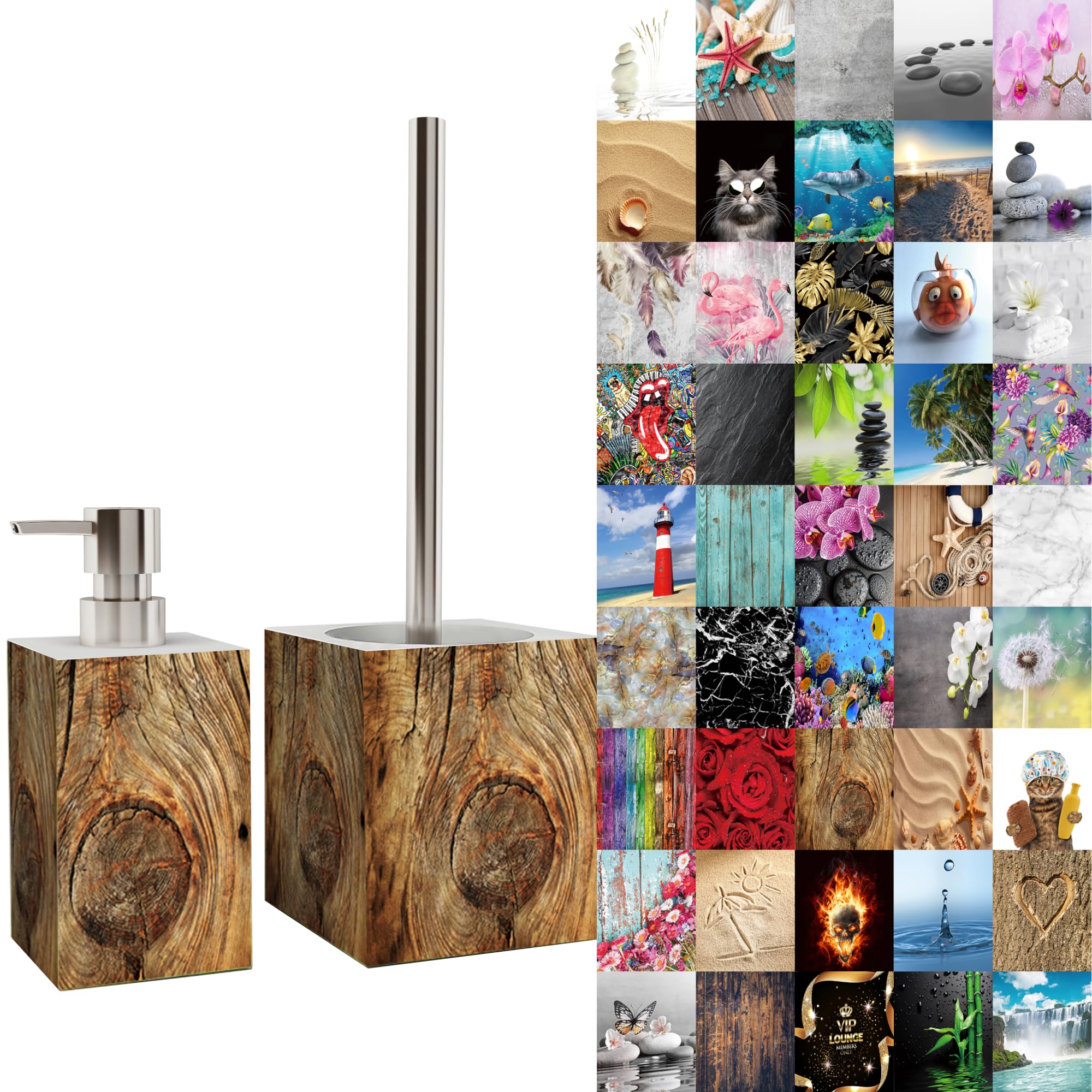 Premium Bathroom Set | Great Range | Soap Dispenser and Toilet Brush | Beautiful designs surface (Rustic)