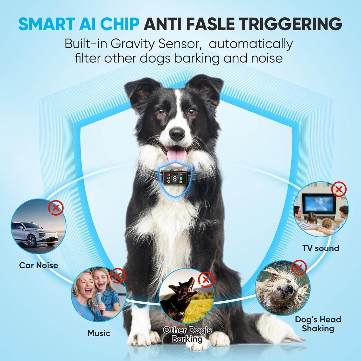 MODUS Dog Bark Collar, Rechargeable Anti Barking Training Collar with 8 Adjustable Sensitivity, IP67 Waterproof Bark Shock Collar with Beep Vibration Shock for Large Medium Small Dogs(Outdoor&Indoor)