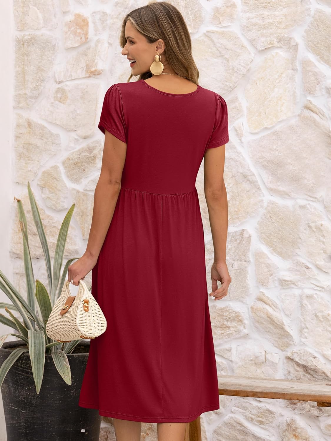 ANRABESS Women's Summer Short Sleeve A-Line Midi Dresses Casual Floral T-Shirt Dresses Flowy Beach Sundress with Pockets - Image 3