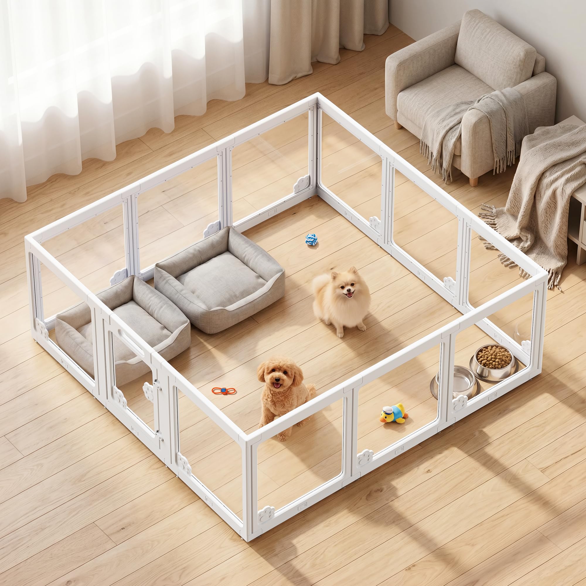 12 Panels Dog Playpen Indoor, High 60cm Acrylic Puppy Pen, 100 * 150 * 60cm