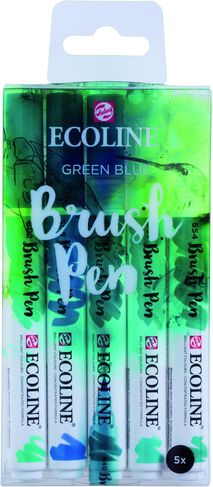 EcolineLiquid Watercolour Brush Pen Set, 5-Colors, Green/Blue