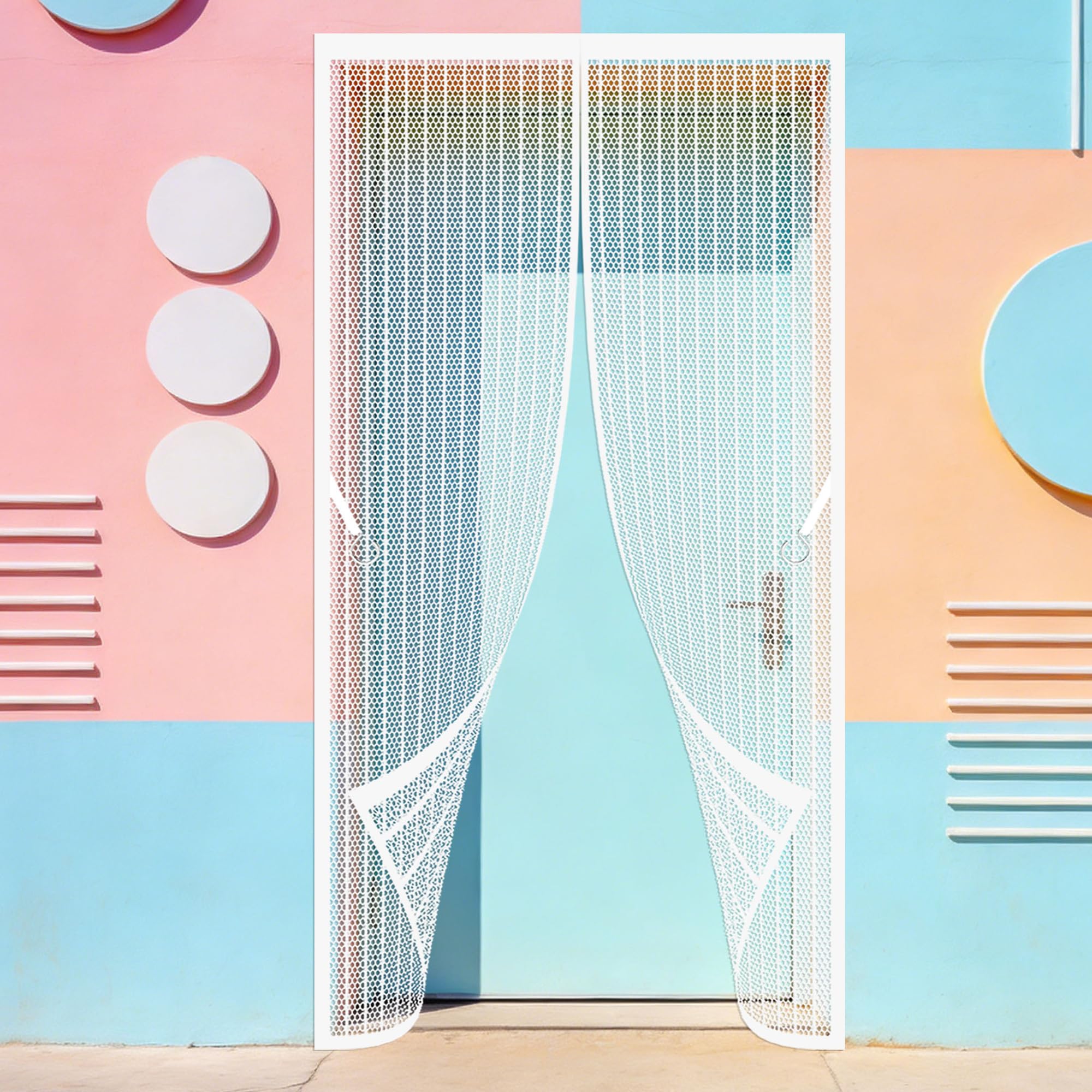 Door Screen 99 x 296 cm No Tools Installation Heavy Duty Mesh Bug Curtain Keep Fresh Air in Bugs Out Suitable for Patio Room Balcony Bedroom, White