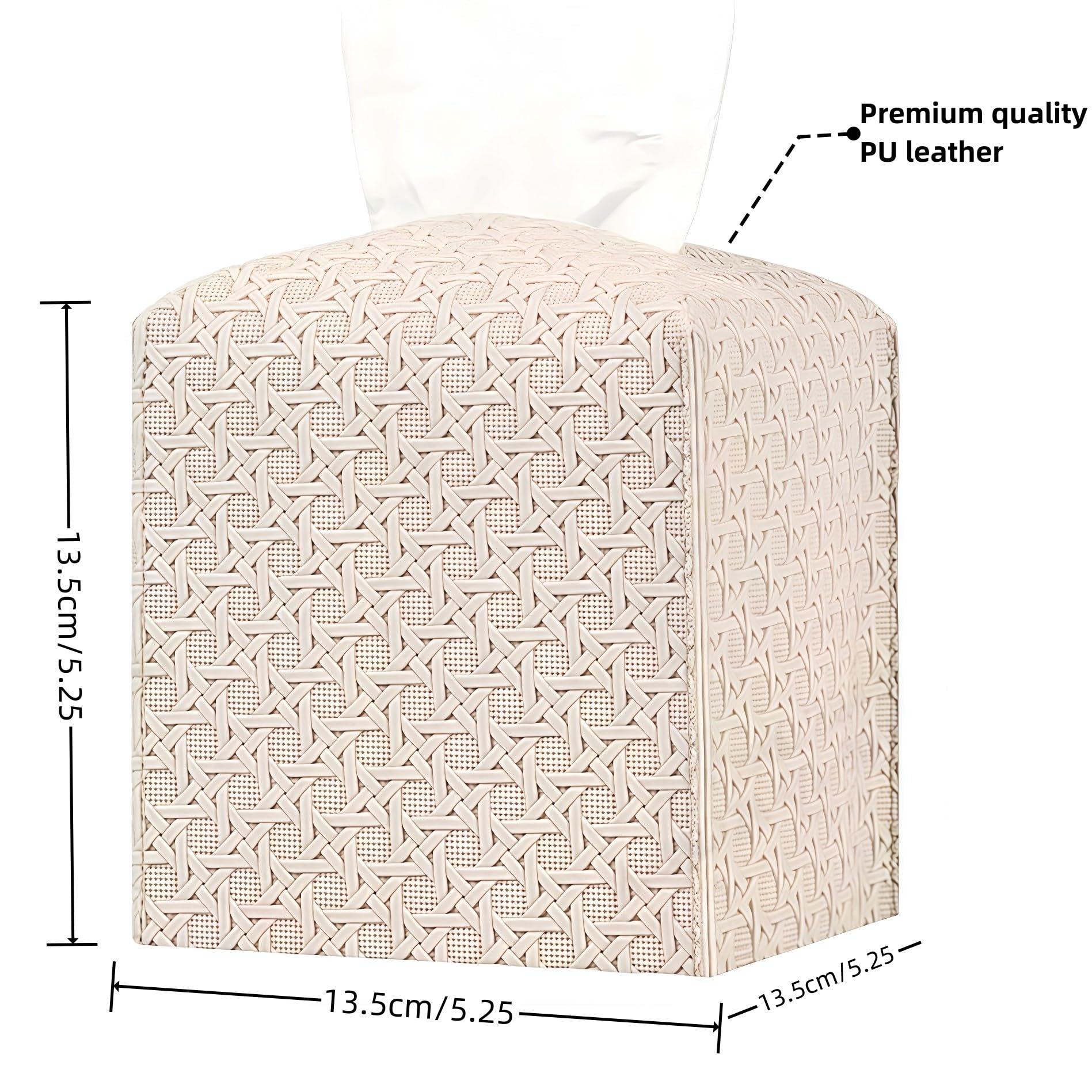 Tissue Box Cover Square PU Leather Facial Kleenex Box Cover Holder Tissue Case Cube Facial Paper Organizer Dispenser for Bathroom, Vanity Countertop, Tabletop, Car, Office Beige