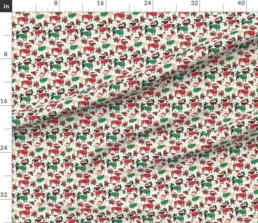 Spoonflower Fabric - Christmas Cute Dachshunds Best Dogs Xmas Holiday Dachshund Dog Printed on Petal Signature Cotton Fabric by The Yard - Sewing Quilting Apparel Crafts Decor