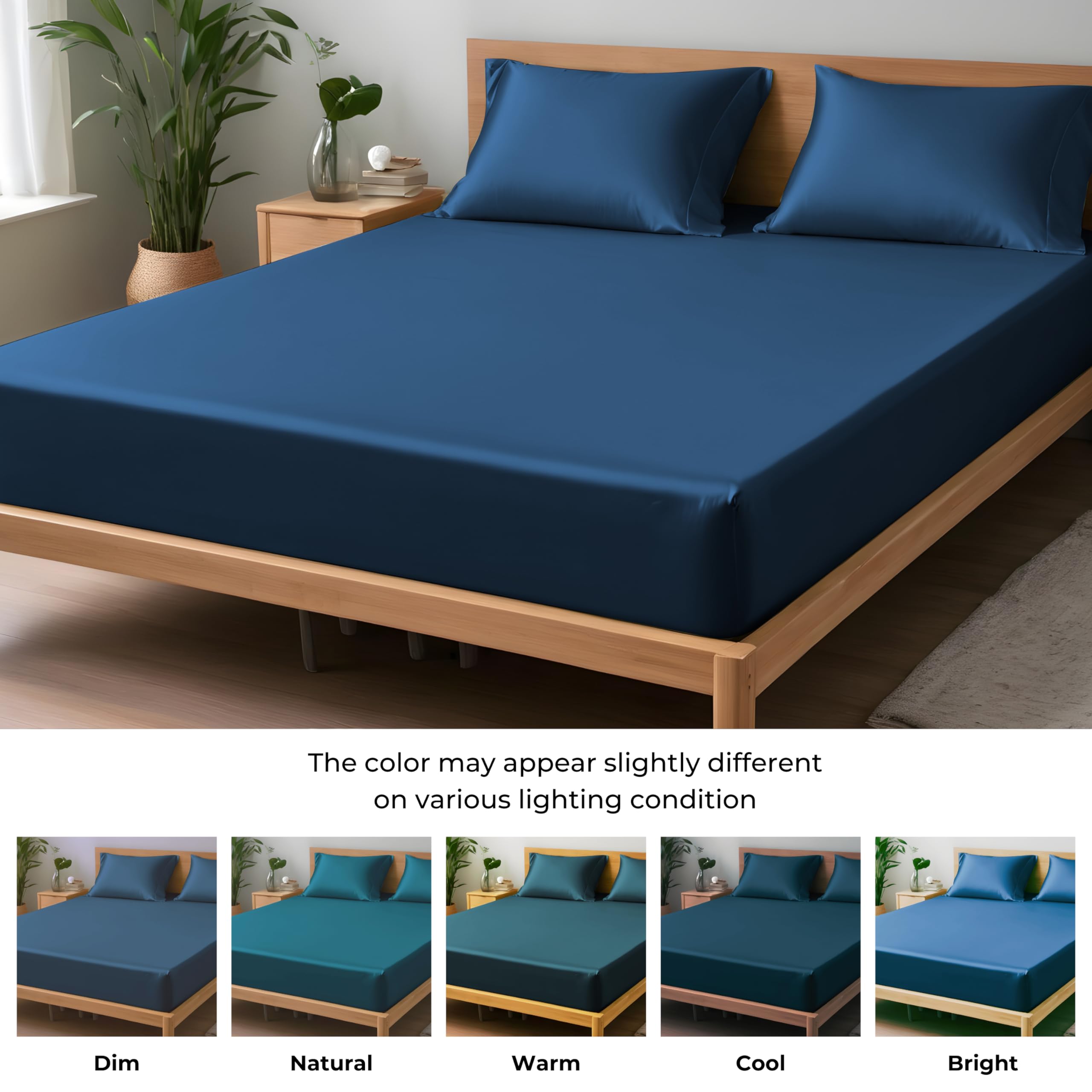 Lenzuolo con angoli king size, in raso di seta, morbido lenzuolo con tasca profonda, venduto separatamente, senza pieghe, non sbiadisce, traspirante, completamente elasticizzato (king size, blu navy