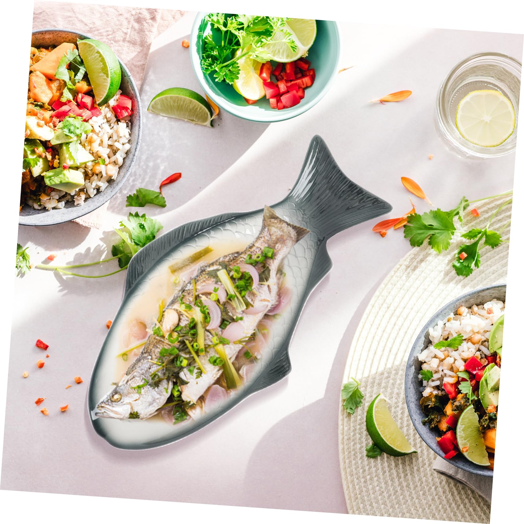 POPETPOP Bandeja de Cerámica Forma de Pescado para Cocinar al Vapor y Servir Mariscos, Diseño Elegante y Delicado Adecuado para Cenas y Regalos de Inauguración