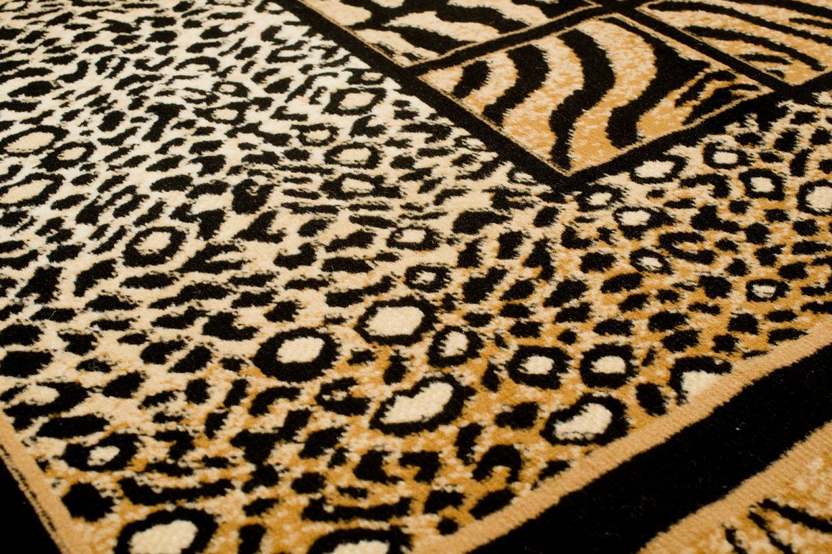 TAPISO Atlas Tappeto Salotto Moderno Pelo Corto Design Astratto Motivo Animalier Tigre Animale Pelle tonalità Nero Beige Scuro Oeko-Tex Soggiorno Sala Camera Ufficio 160 x 220 cm