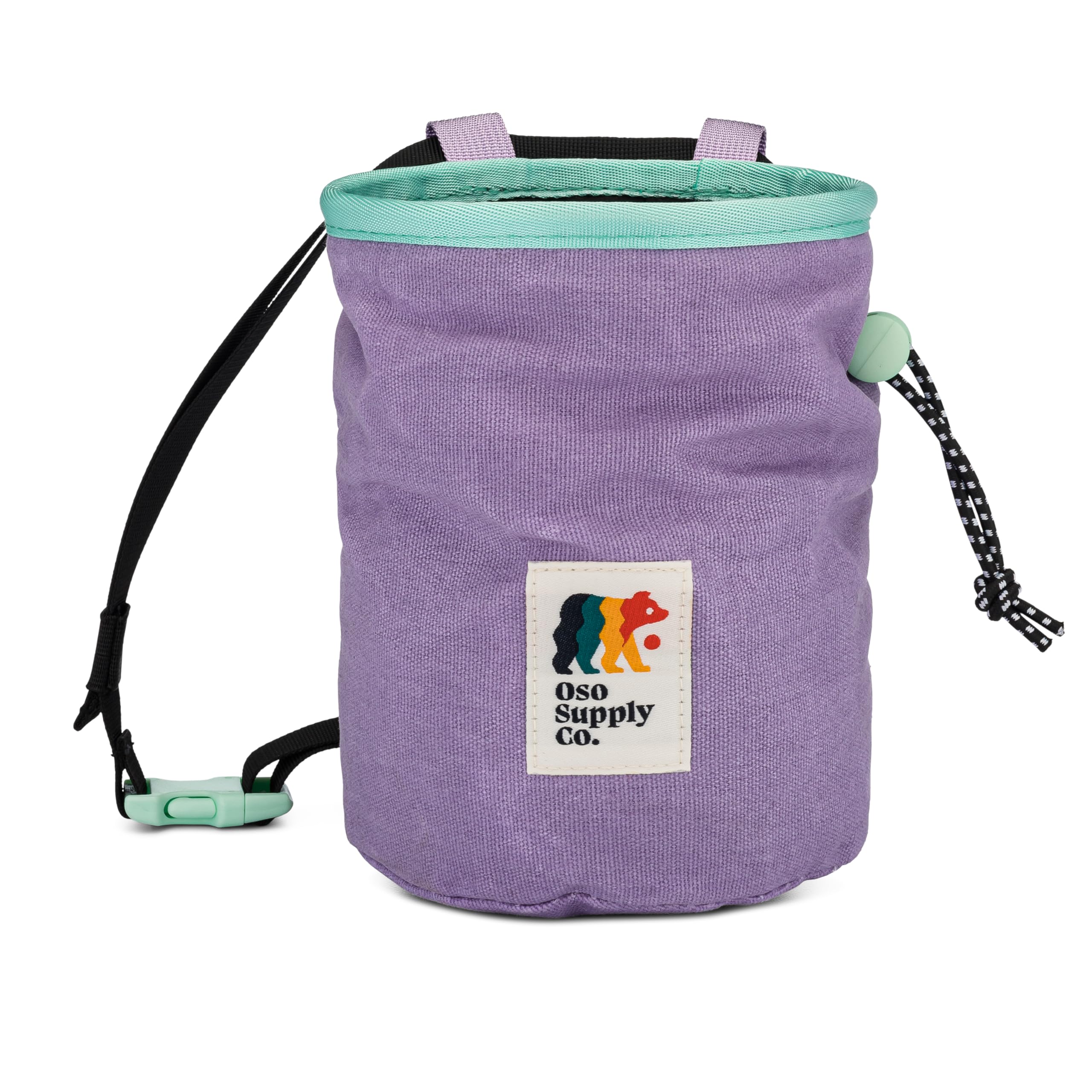 Oso Supply Co - Cascadia Waxed Canvas Chalk Bag - Zipper Pocket & Mesh Pouch for Bouldering, Rock Climbing, Gym, Weightlifting – Water-Resistant, Adjustable Belt, Wide Opening (Lavender/Teal)