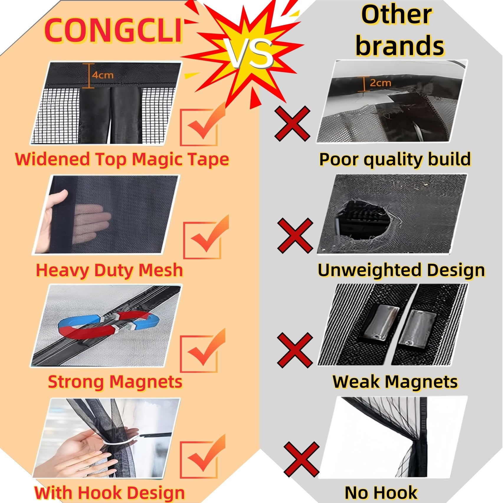 Fliegengitter Fenster Magnet 155 x 178 cm Automatisches Schließen, Klettband Oben, Nicht Kürzbar Magnet Fliegenvorhang für Alle Arten von Türen Und Fenstern, Schwarz