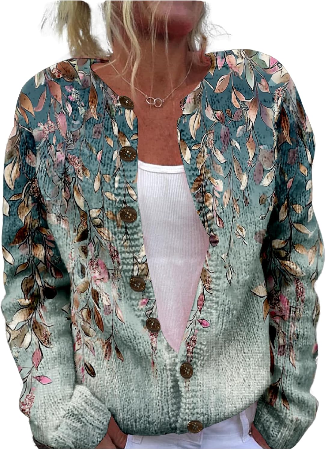 Floral Sweaters for Women Cardigan Button Up Cropped Knitted Oversized 2024 Fall Fashion Open Front Chunky Blouses