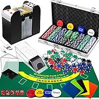 Vista 1 de Aoriher Juego de Blackjack Casino, incluye 300 fichas de póquer, fieltro de casino, 1 barajador automático de tarjetas de 6 barajas, bandeja de Verde