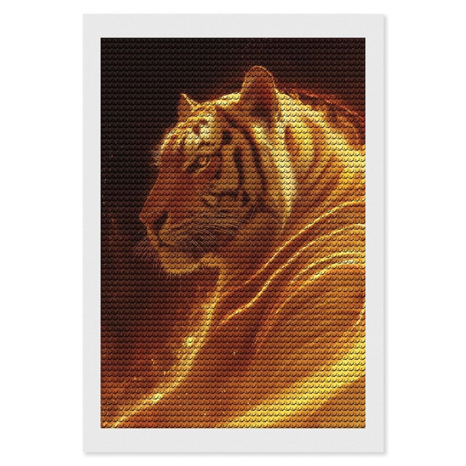 Junmoney Fiery Tiger Portrait Diamond Art Canvas 8"x12", for Creative Relaxation, Simple to Start, Aesthetic Room Decor, Holiday Gift Idea