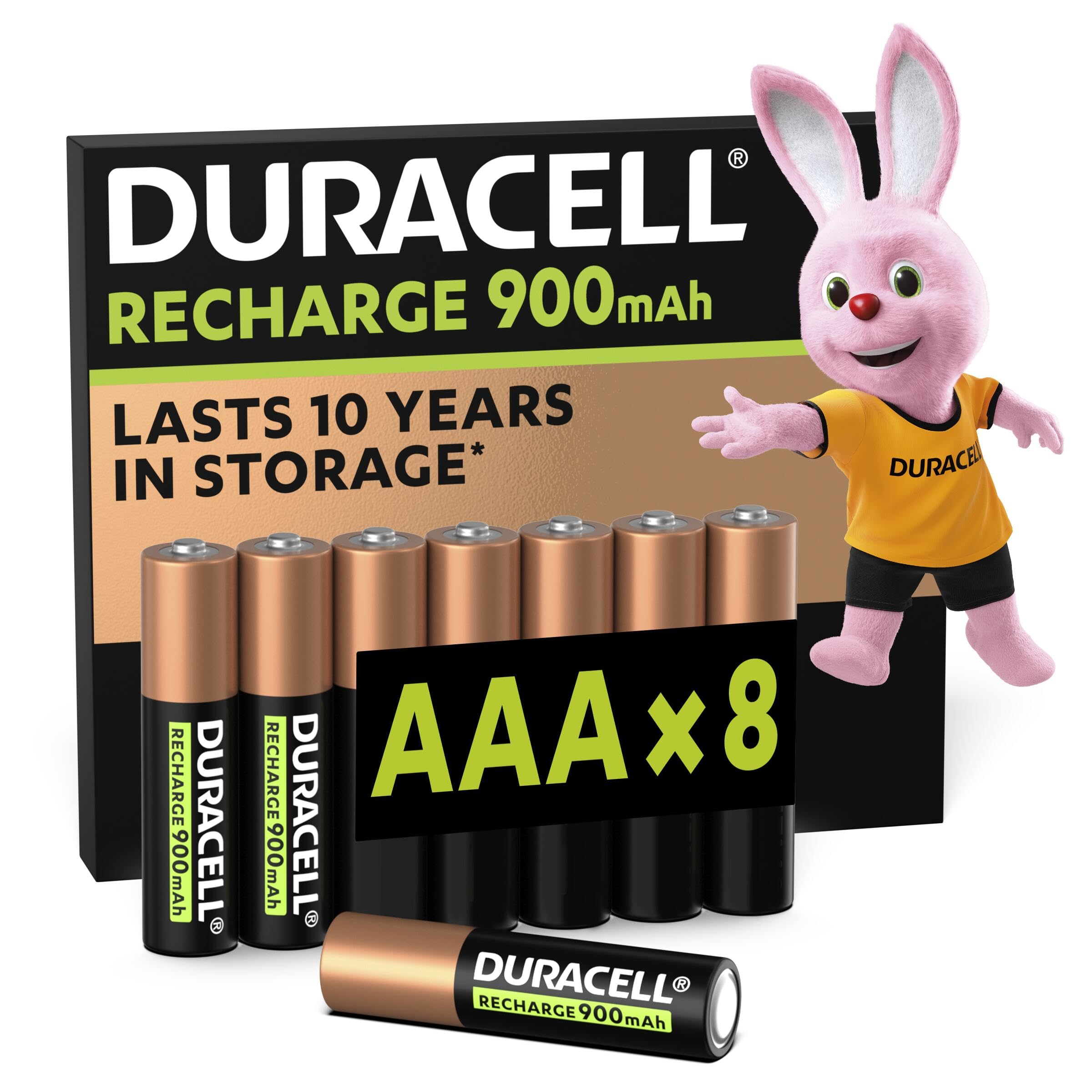 Duracell pilas recargables AAA (Paquete de 8), 900 mAh NiMH, precargadas, nuestras pilas recargables no. 1 en duración, con 0% plástico 100% embalaje reciclable