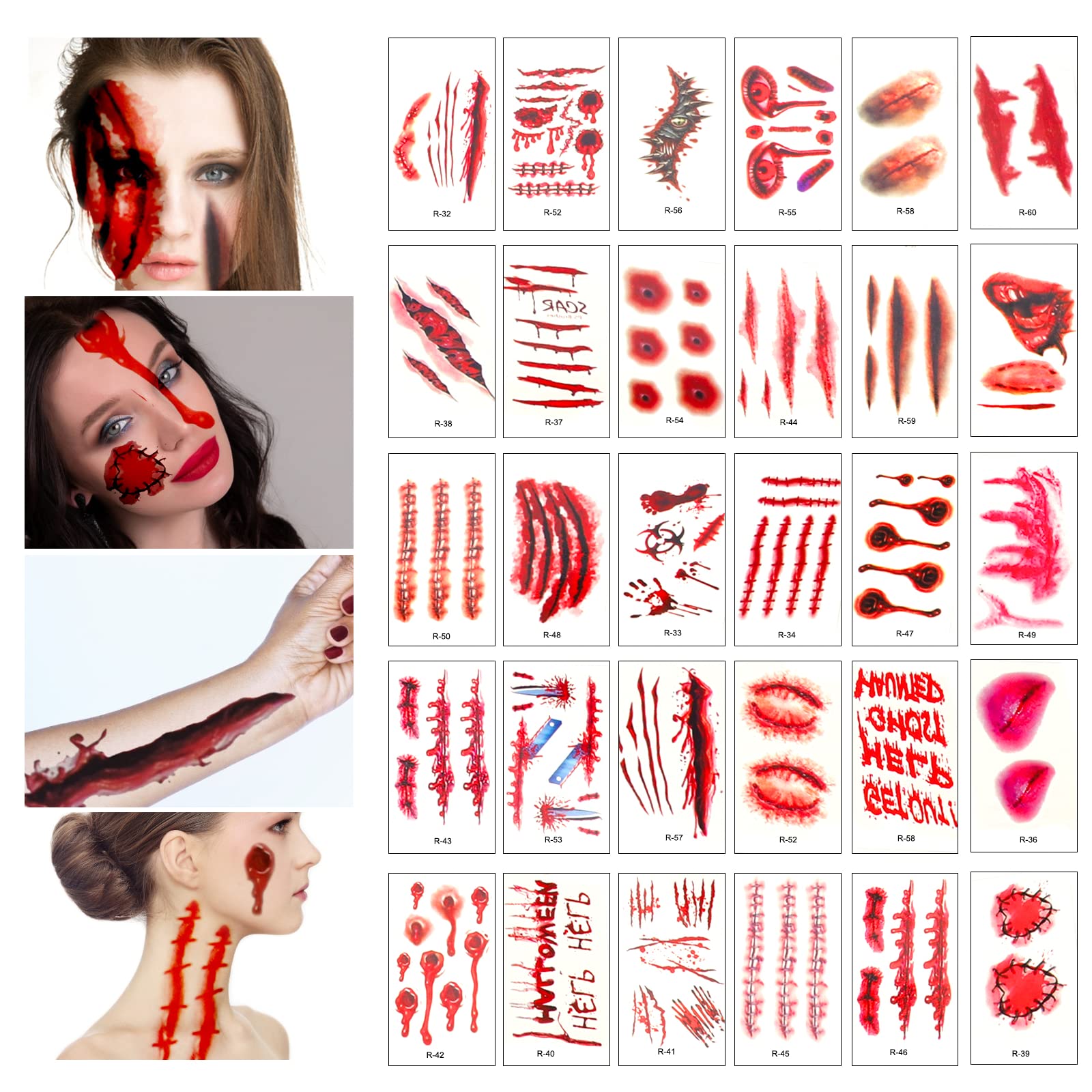 Kit De Sangre Falsa FORMIZON Para Halloween – 60 Ml Sangre Fresca, 60 Ml Oscura, 30 Ml Látex, Dentaduras Y Pinceles – Crea Heridas Realistas