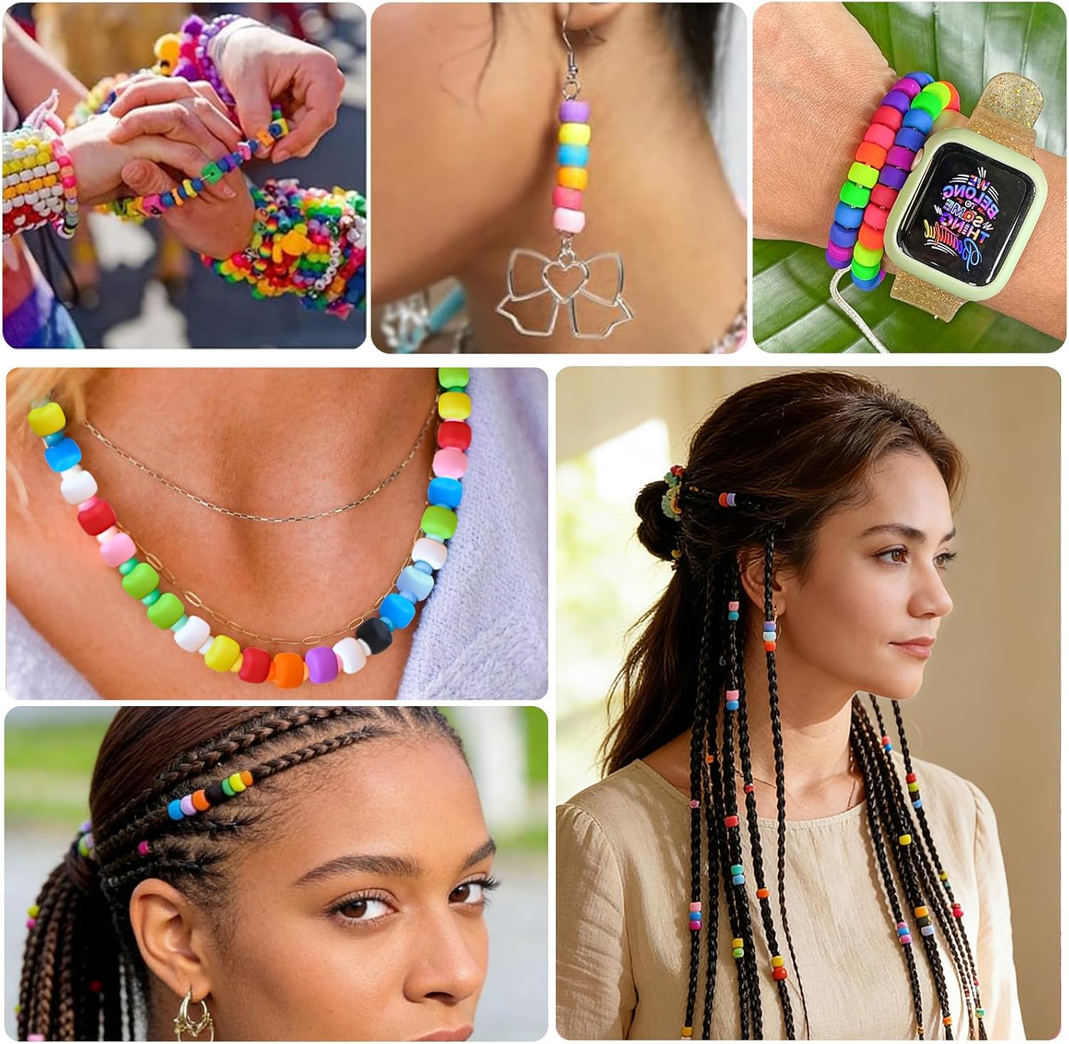 300PCs Silicone Pony Beads 6 * 9mm Silicone Kandi Beads for Bracelet Making, Mixed Colors Soft Focal Bead for Hair Braiding, Pens, DIY Crafts, Key Chains Decor