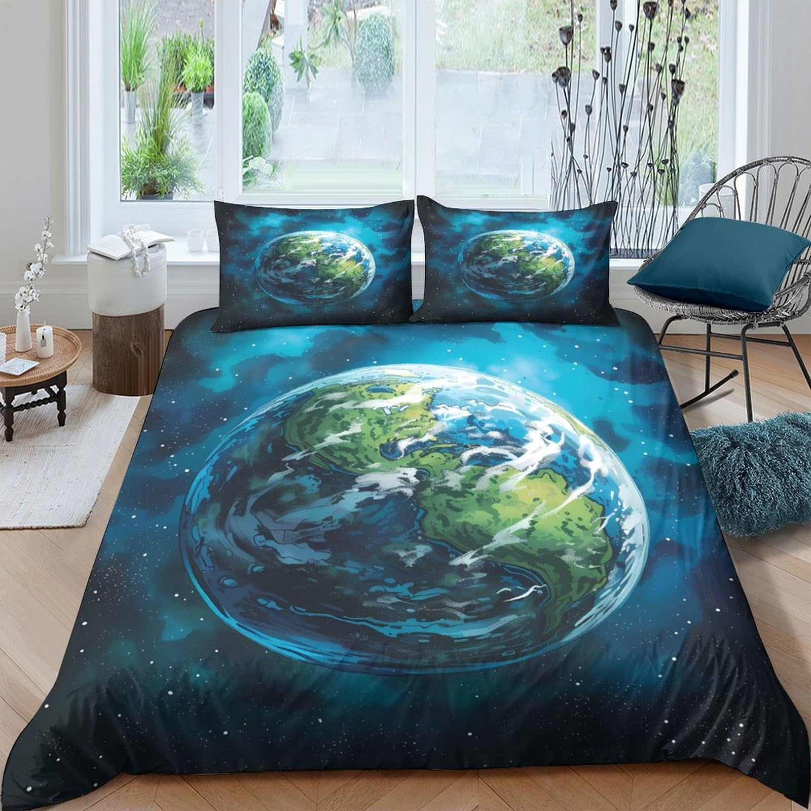 Ctjqhvkz Style-4 3D Printed Earth Universe Fitted Sheet Microfiber Soft Breathable Planet Bed Cover For Bedroom Decor Mattress Protection Single（135X200cm）