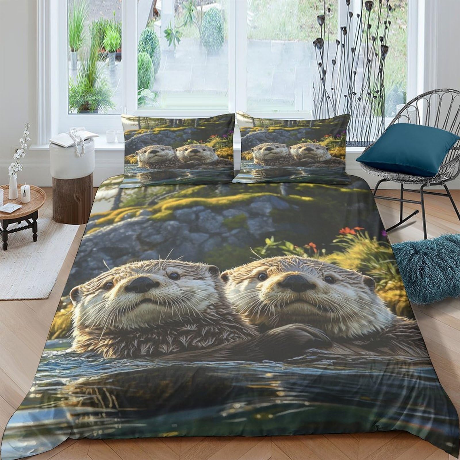 Ctjqhvkz Style-1 3D Printed Otter River Fitted Sheet Microfiber Soft Animal Forest Mattress Cover For Bedroom Guest Room Decor Single（135X200cm）