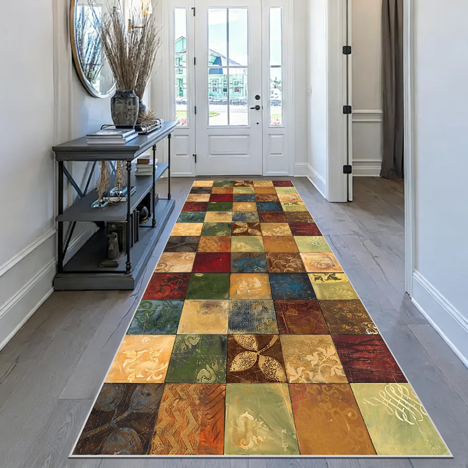 Küchenteppich Waschbar rutschfest Teppich Läufer Langer Flur Küchen Läufer 60 x 250 cm Flurteppich rutschfest mit Gummi Teppiche für Küchen Flur Eingang Schlafzimmer Waschküche