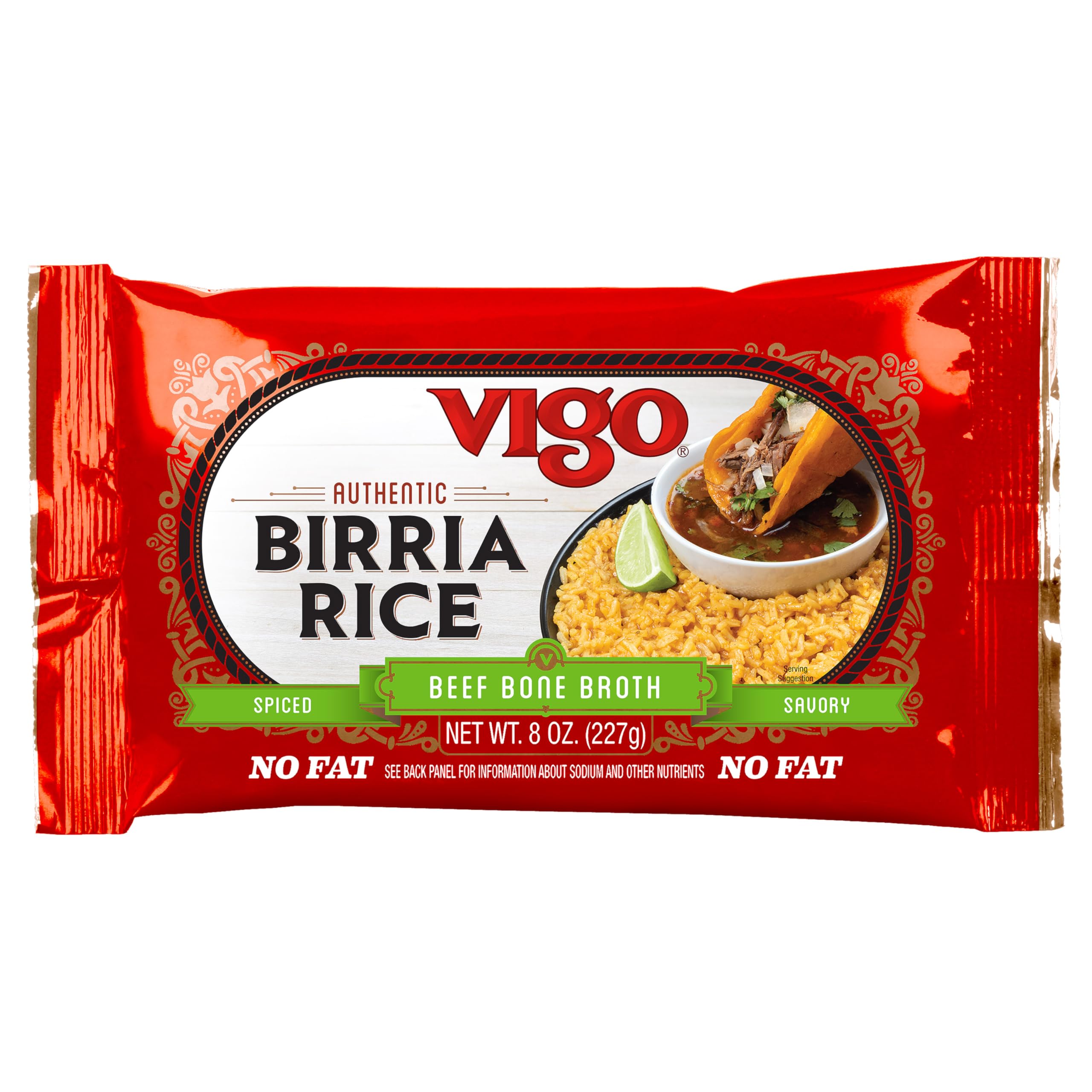Vigo Authentic Birria Rice, Spiced & Savory, Beef Bone Broth, No Fat, 8oz (Birria, Pack of 1)