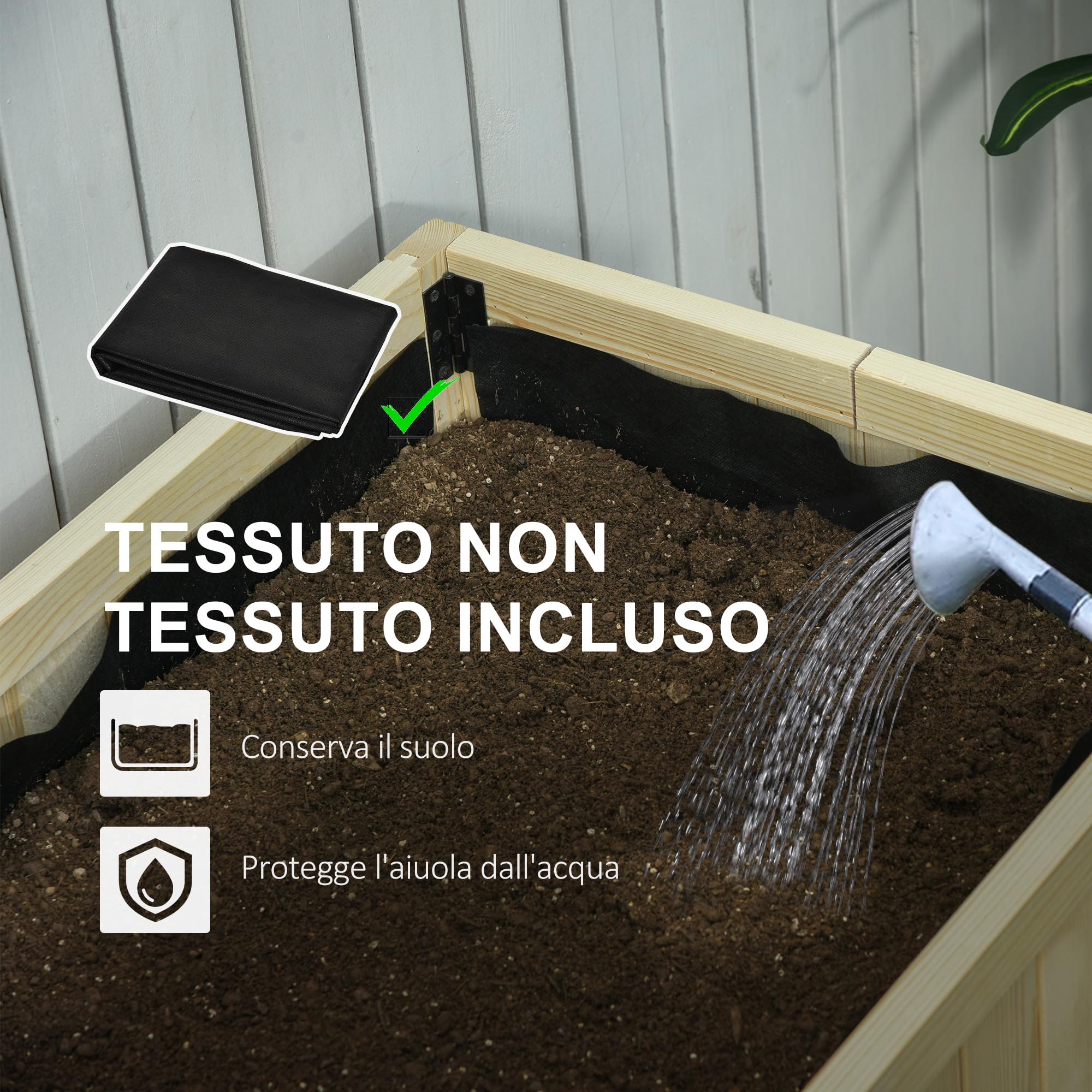 Outsunny Letto per Orto Rialzato Pieghevole, Fioriera da Esterno Rialzata in Abete con 4 Fori di Drenaggio, per Giardino Terrazza Balcone, 115x56x76 cm, Color Legno
